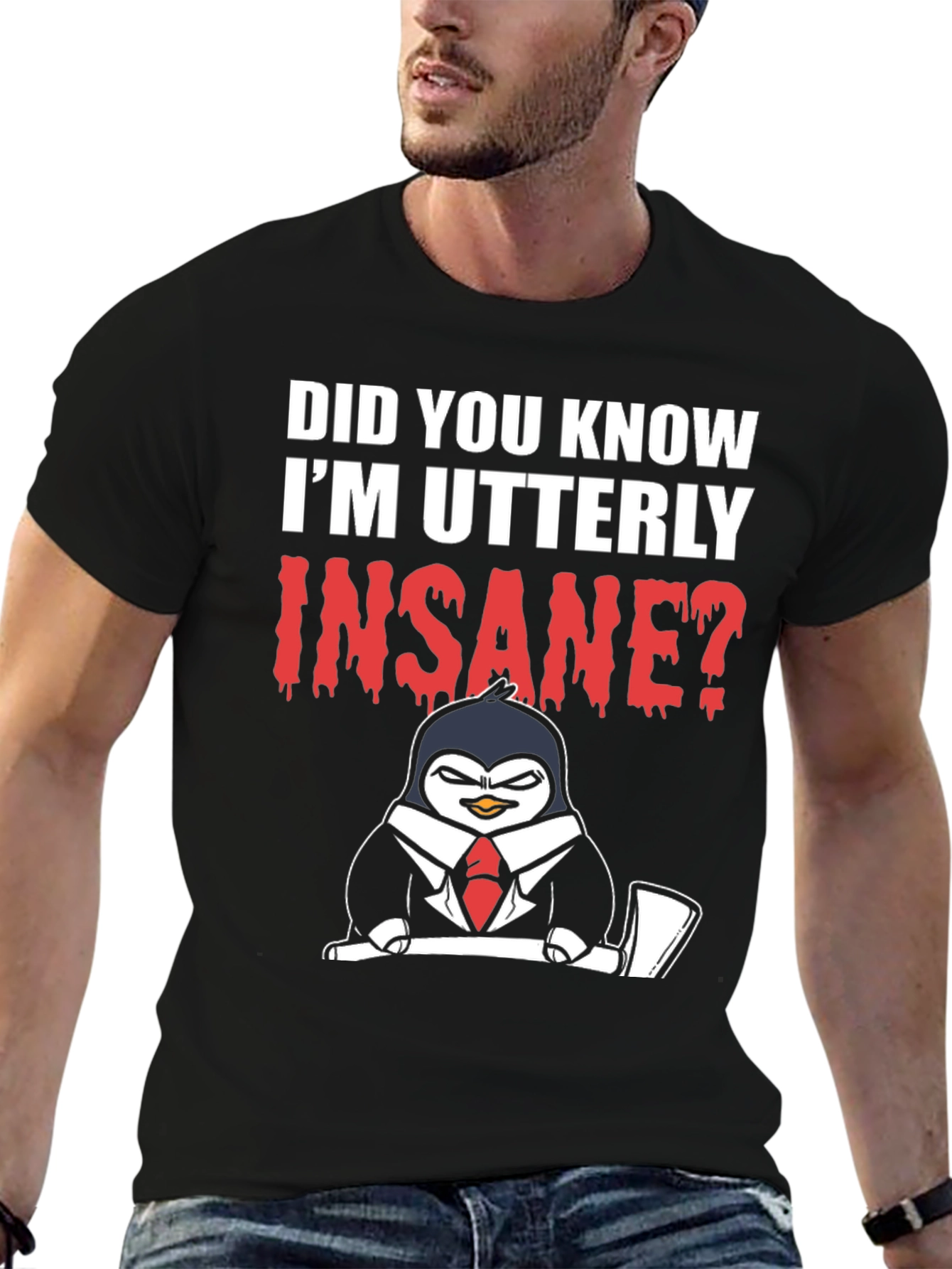 Insane Penguin Graphic Tee -  Bold Statement T-Shirt