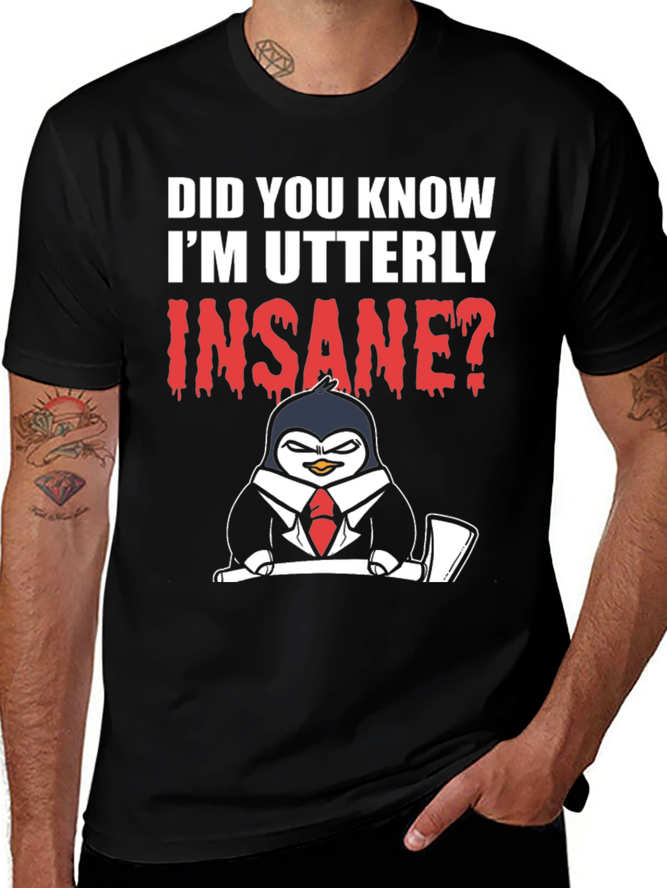 Insane Penguin Graphic Tee -  Bold Statement T-Shirt