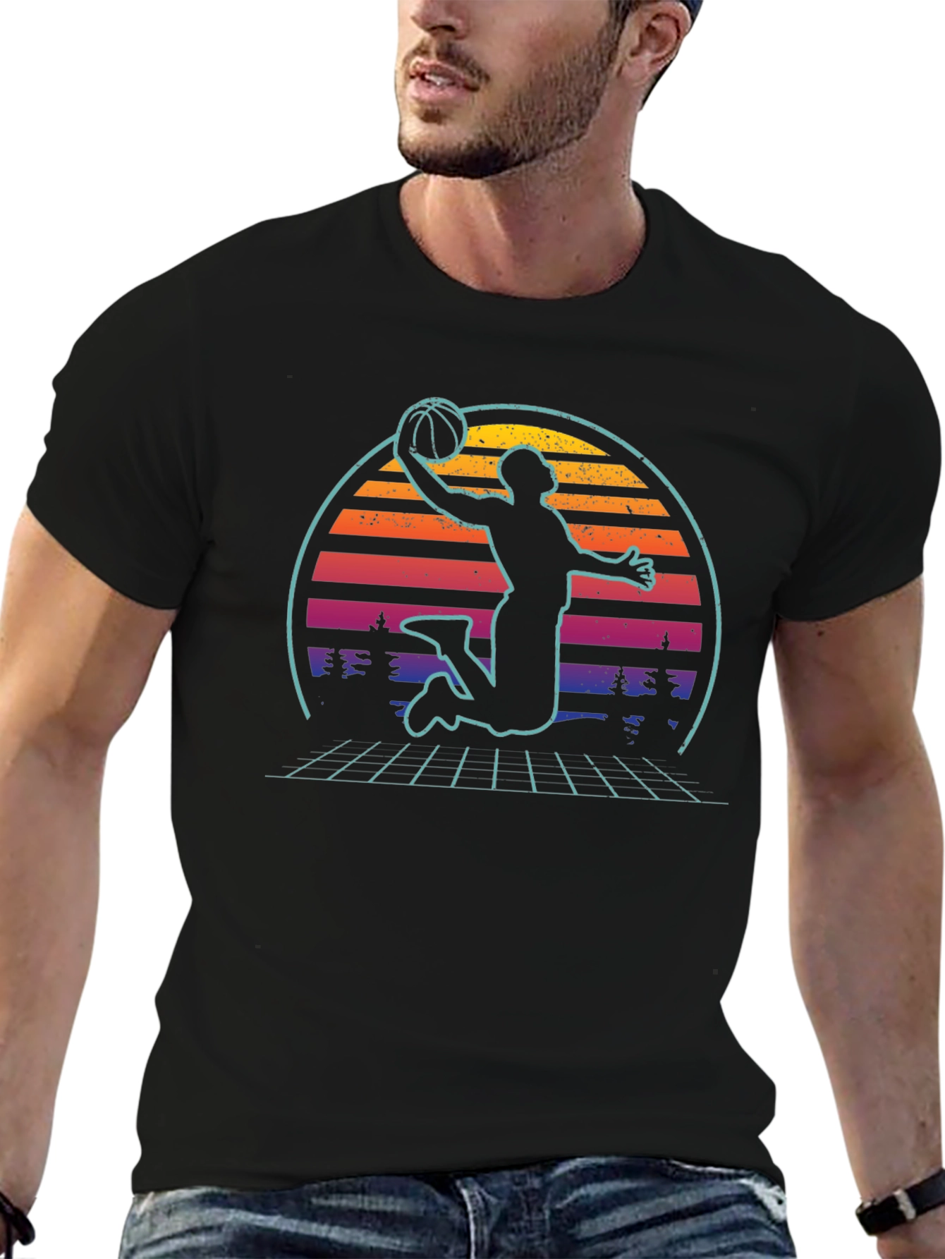 Retro Sunset Basketball Graphic Tee
