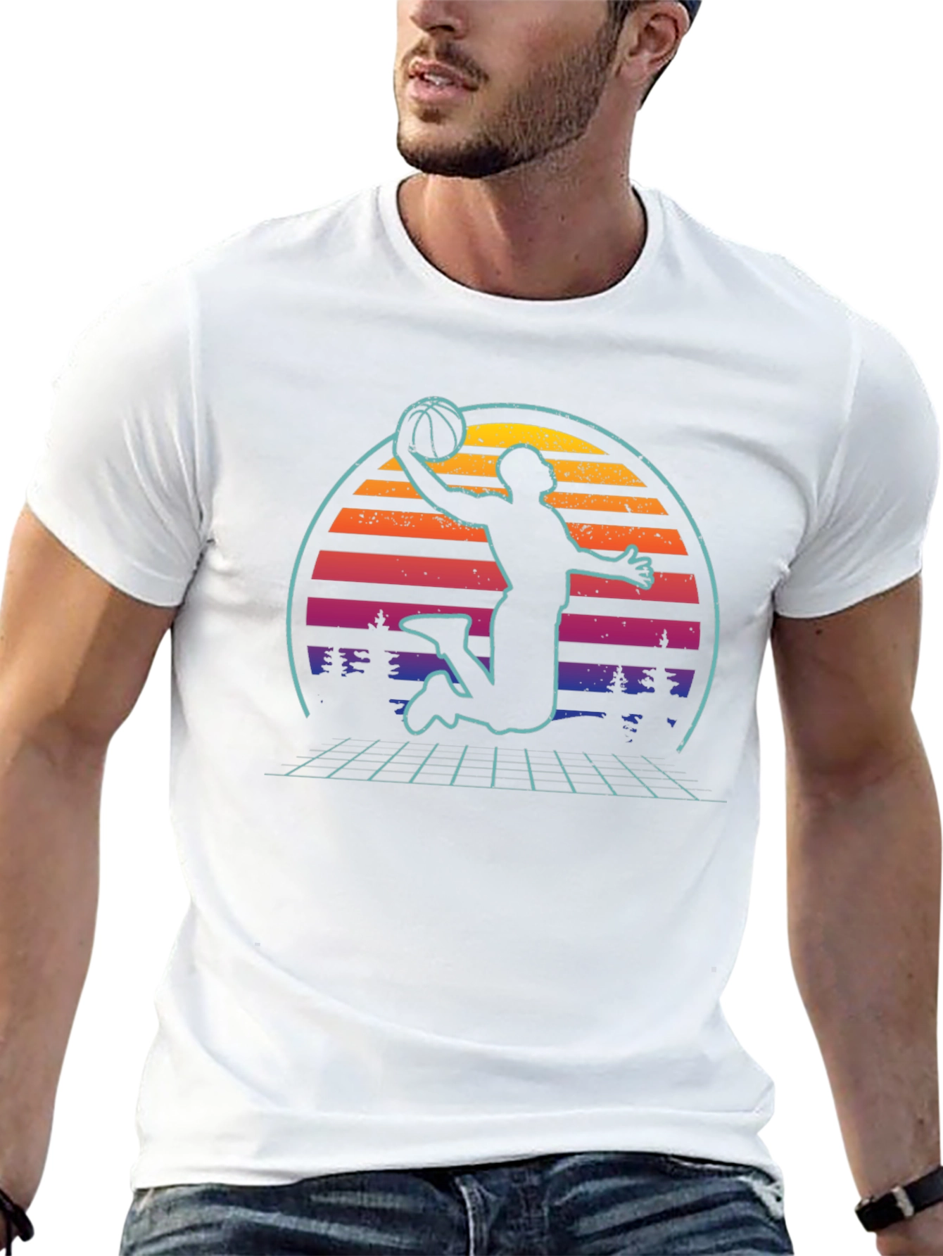 Retro Sunset Basketball Graphic Tee