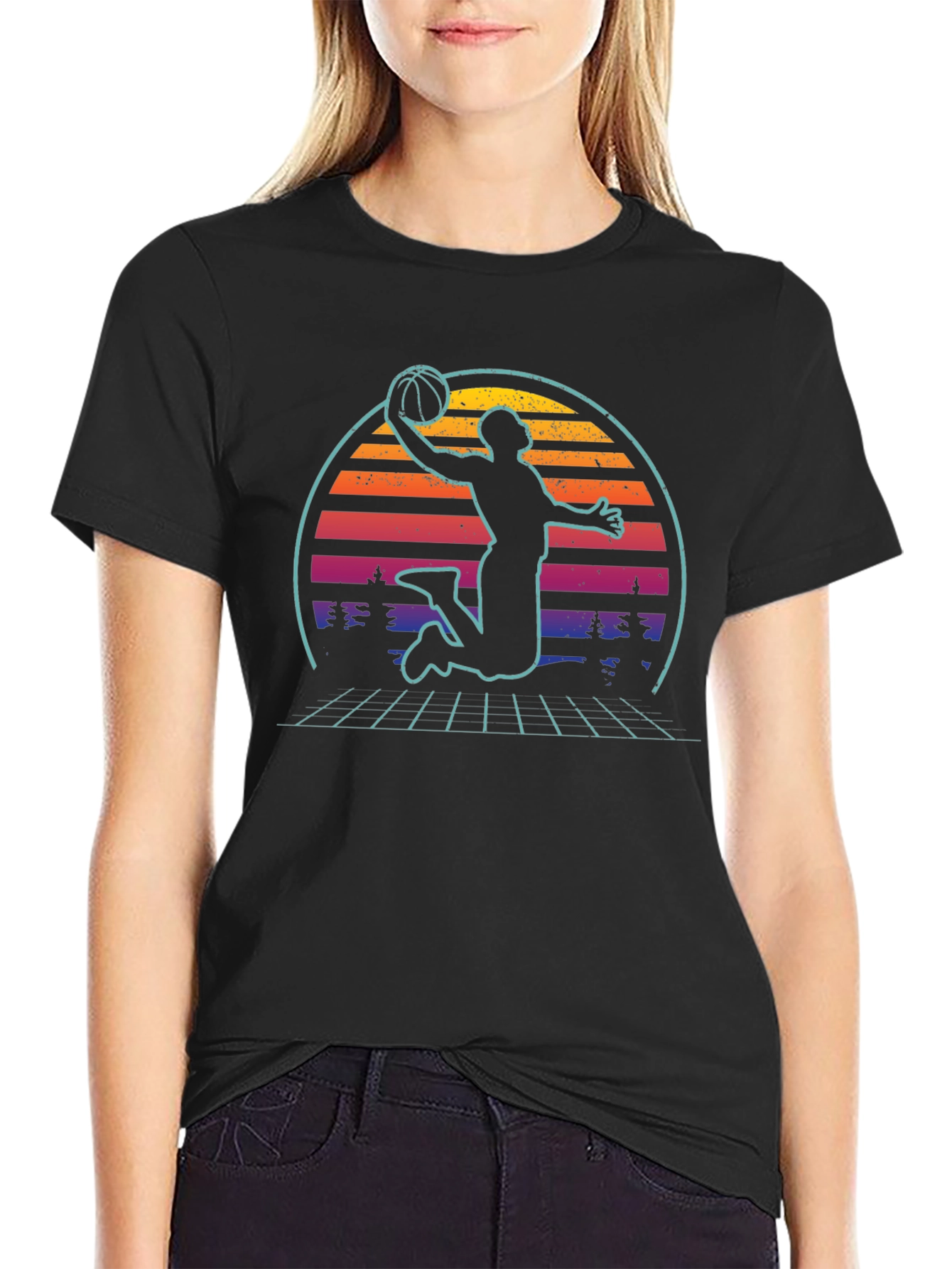 Retro Sunset Basketball Graphic Tee