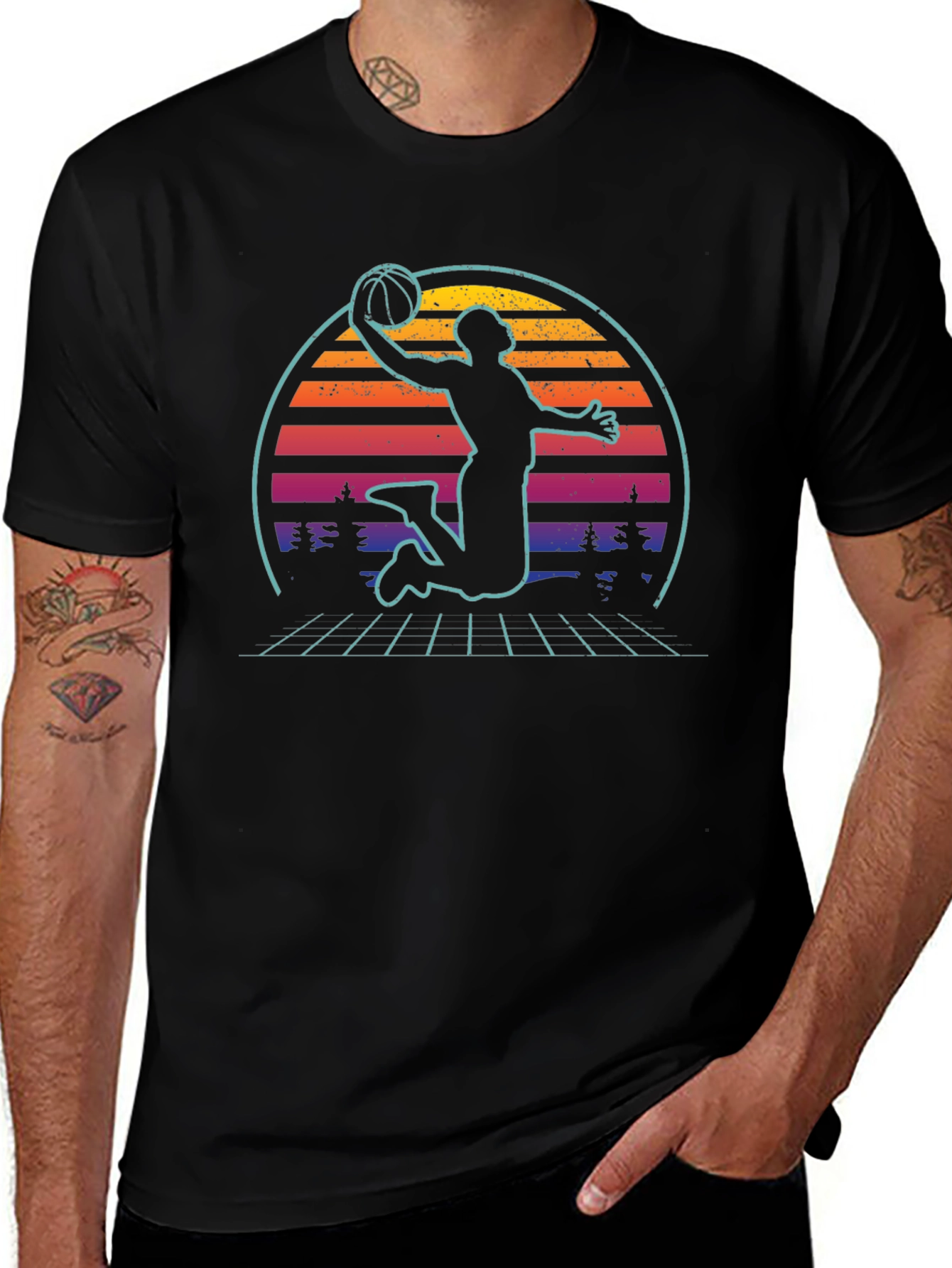 Retro Sunset Basketball Graphic Tee