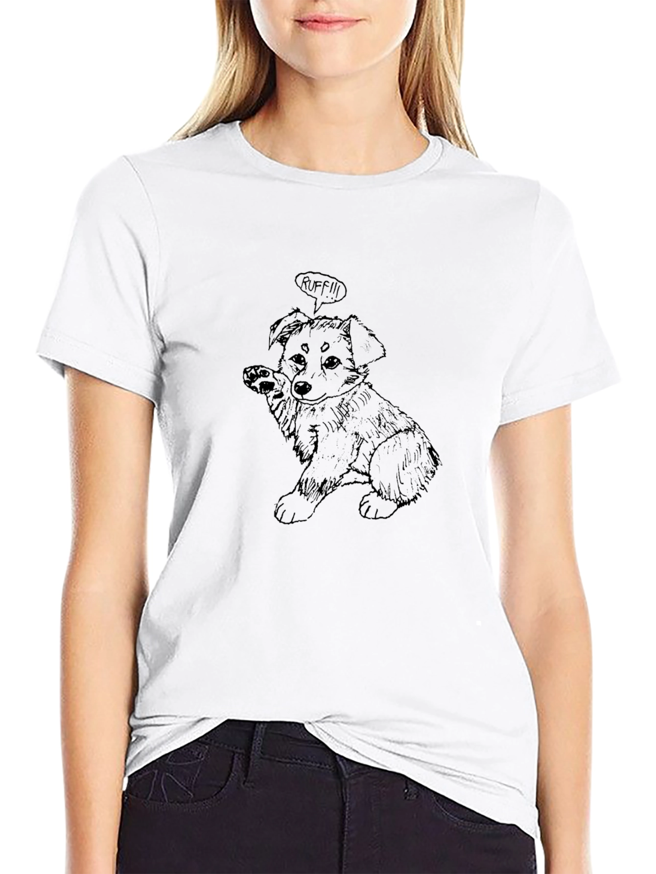 Dog Cartoon Graphic Print Black T-Shirt