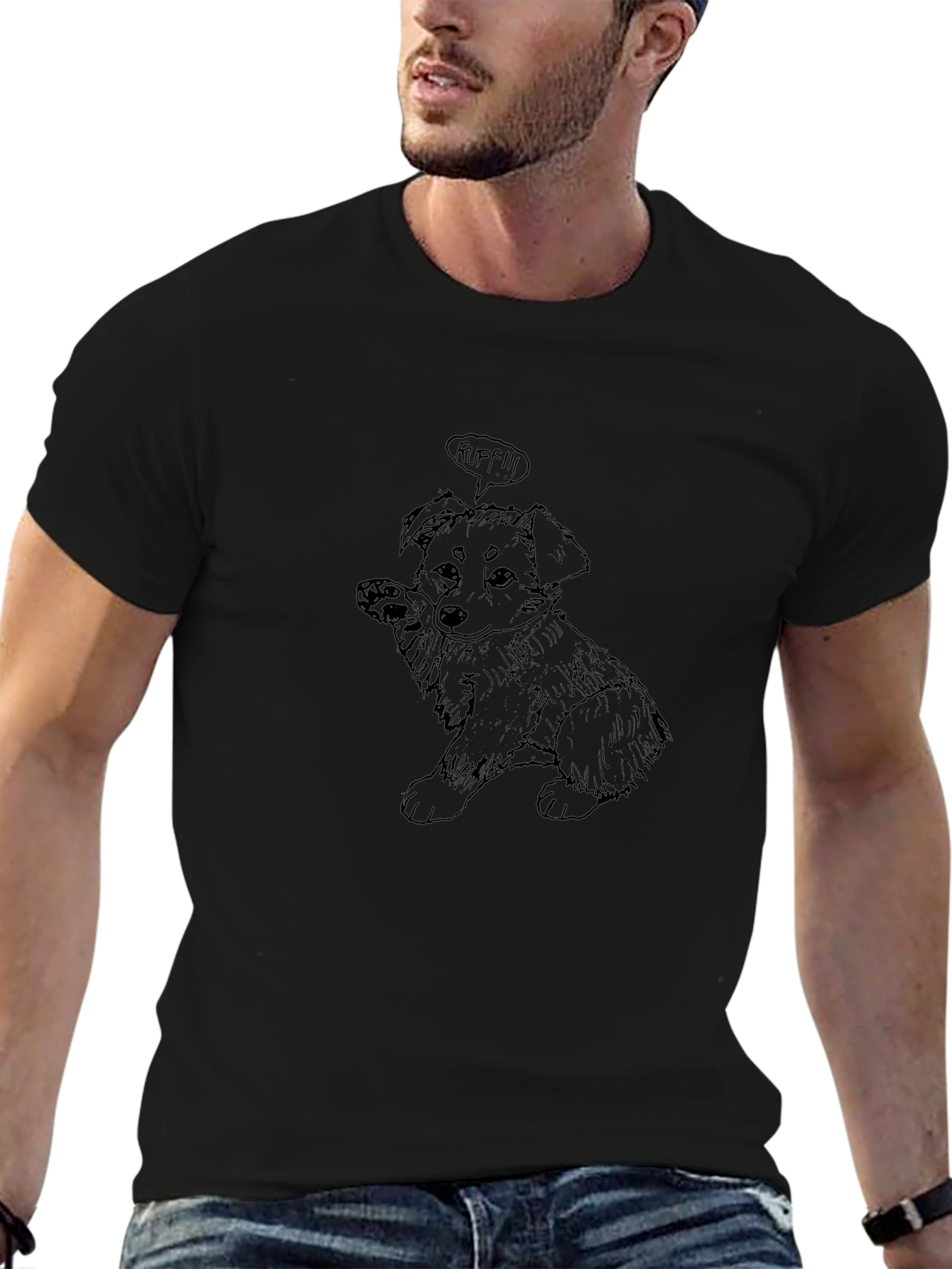 Dog Cartoon Graphic Print Black T-Shirt