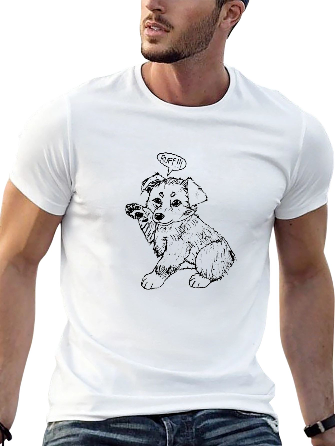 Dog Cartoon Graphic Print Black T-Shirt