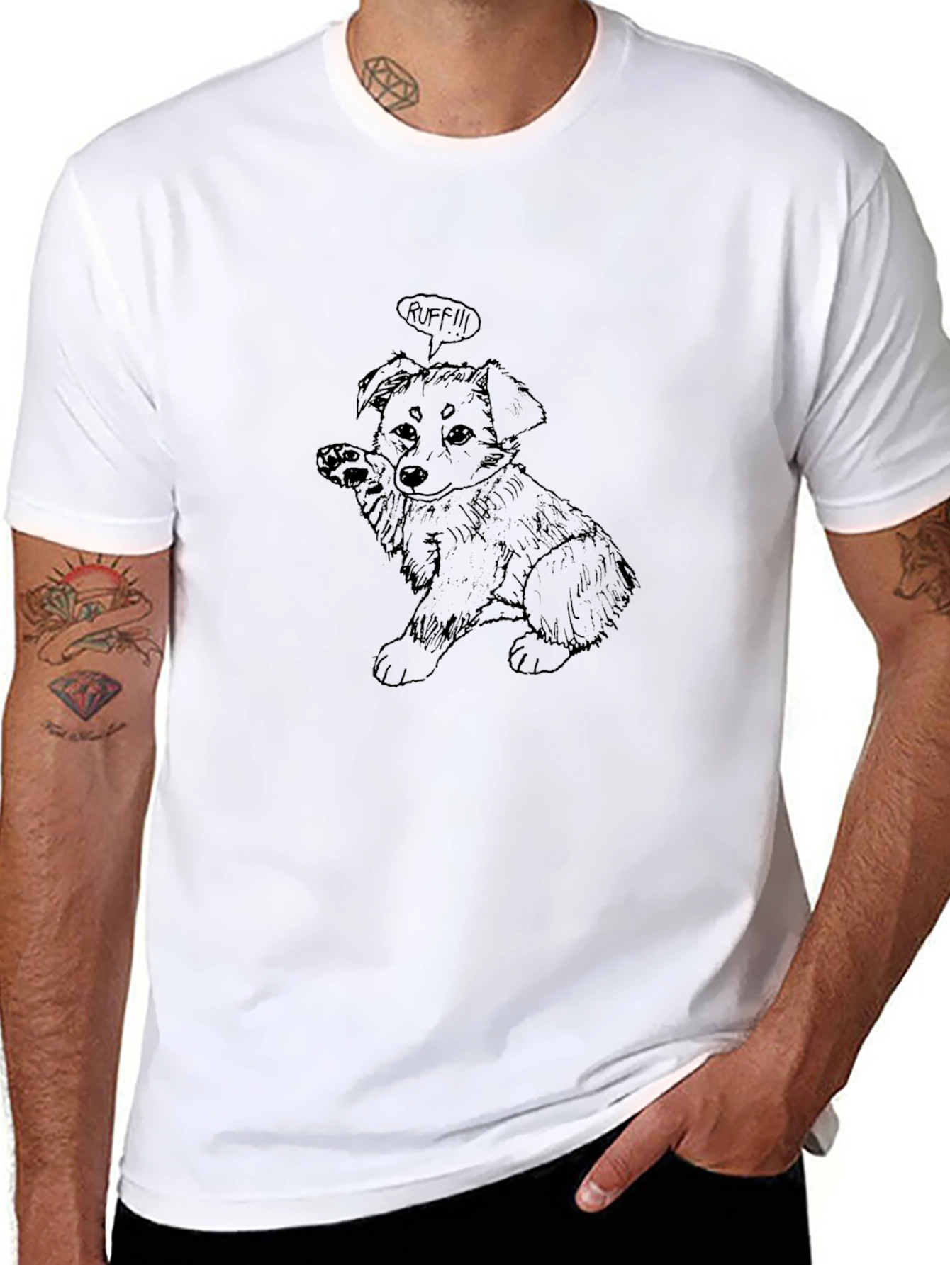 Dog Cartoon Graphic Print Black T-Shirt