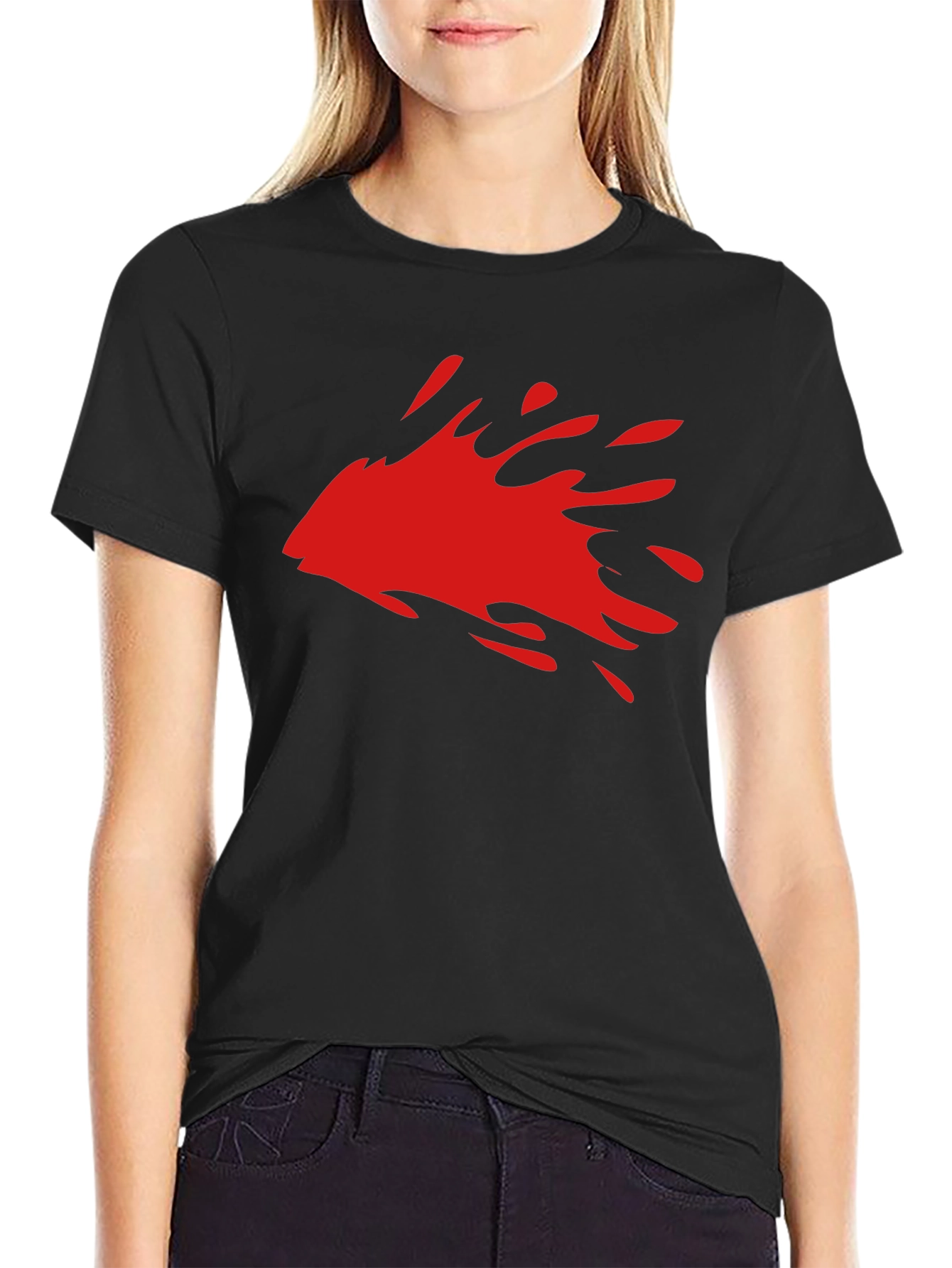Mens Black T-Shirt with Red Splash Graphic