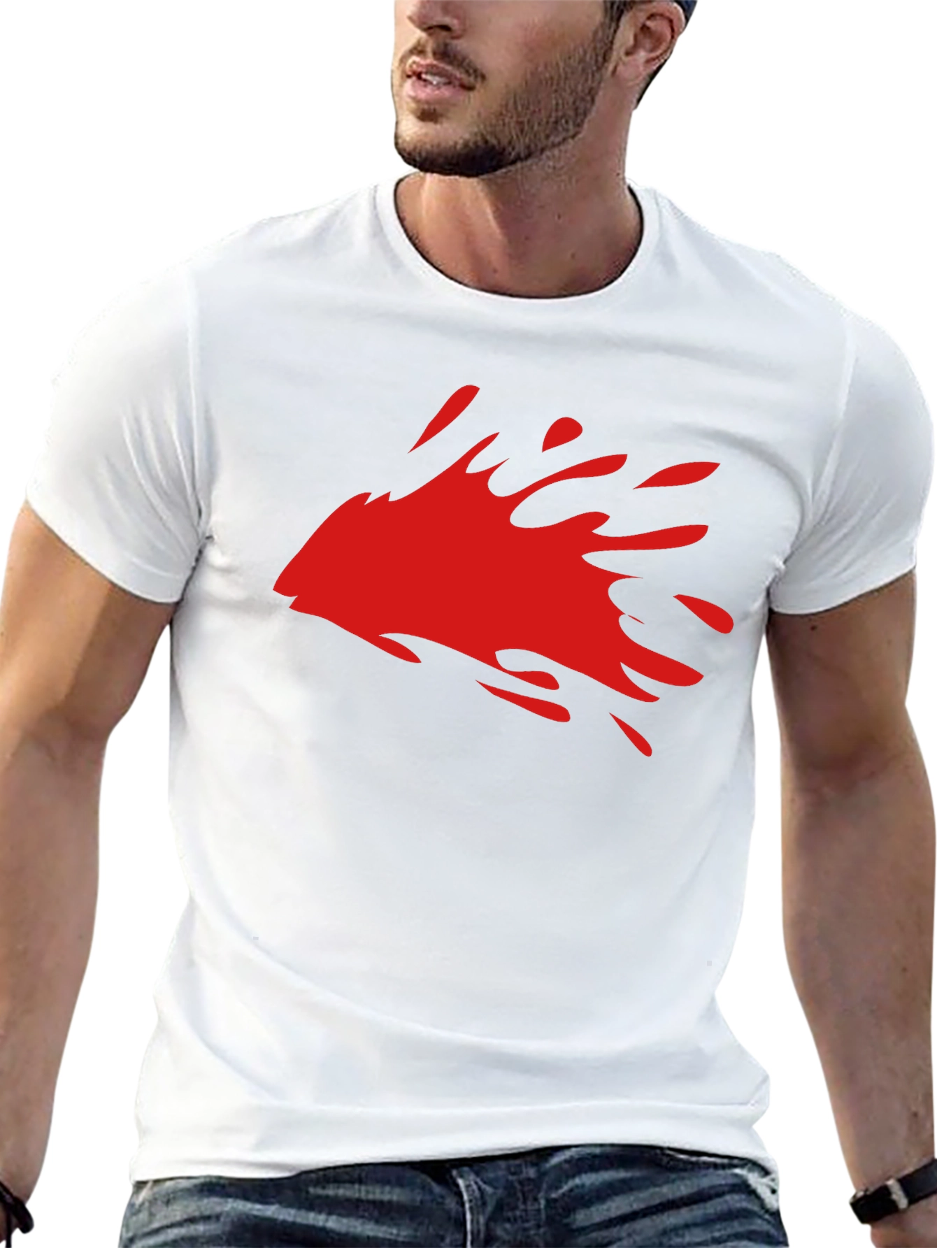 Mens Black T-Shirt with Red Splash Graphic