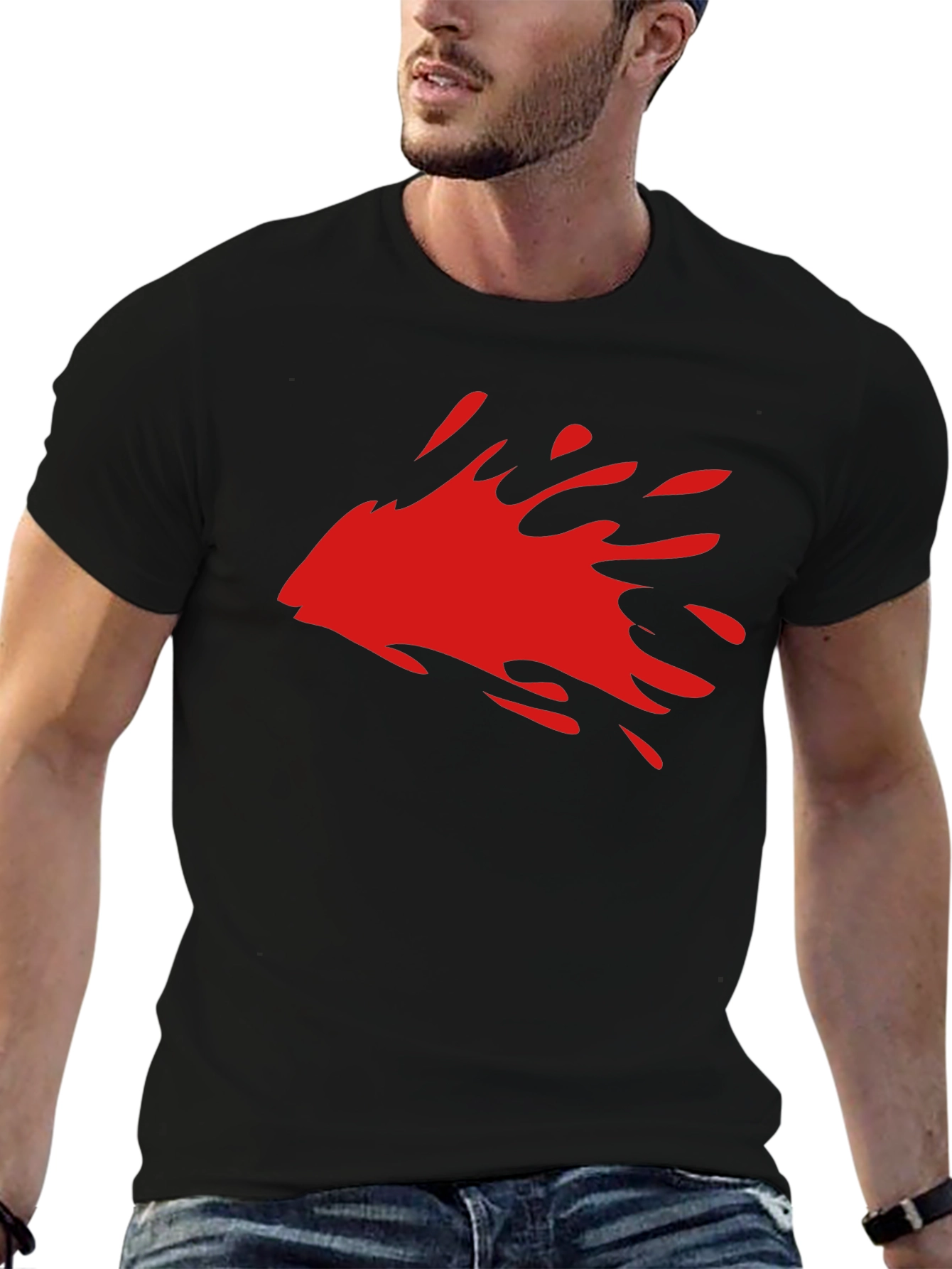 Mens Black T-Shirt with Red Splash Graphic
