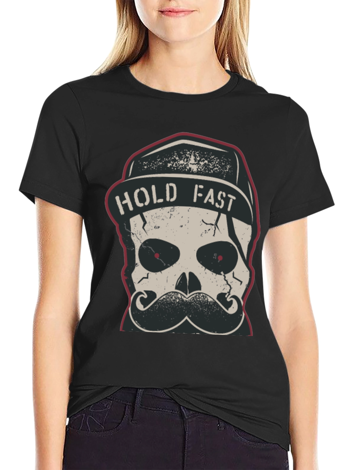 Hold Fast Skull Graphic Tee - Black Cotton T-Shirt