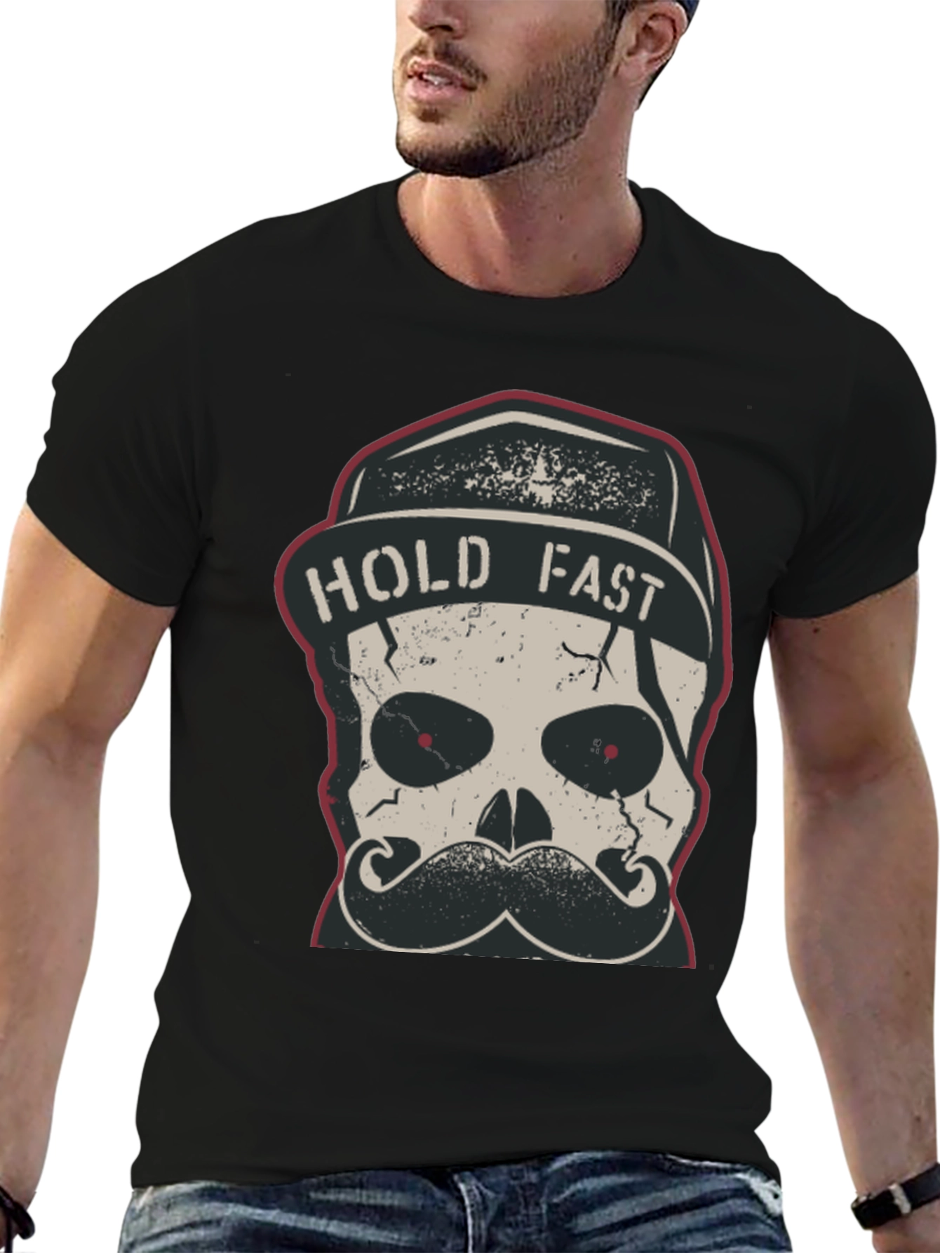 Hold Fast Skull Graphic Tee - Black Cotton T-Shirt