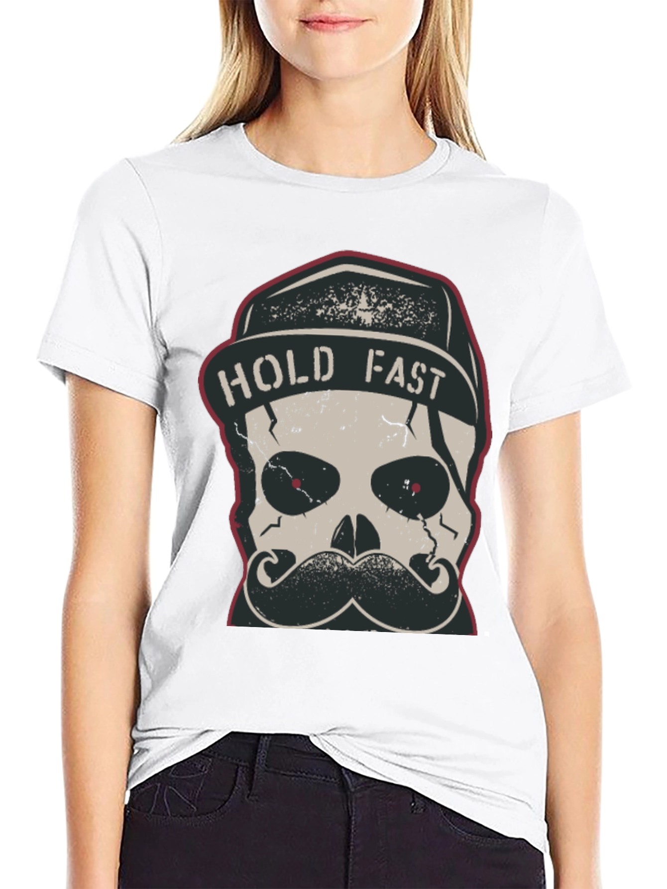 Hold Fast Skull Graphic Tee - Black Cotton T-Shirt