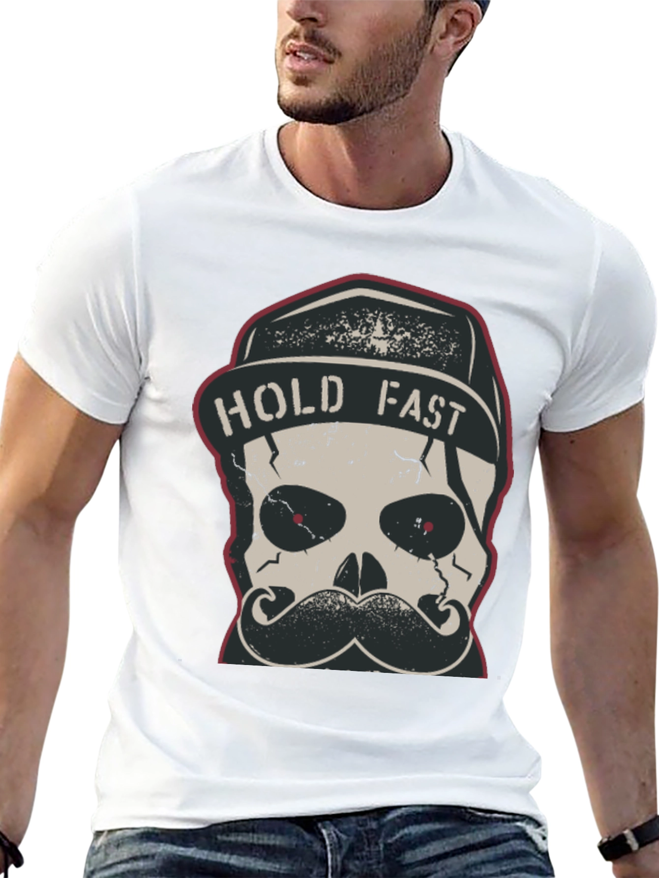 Hold Fast Skull Graphic Tee - Black Cotton T-Shirt