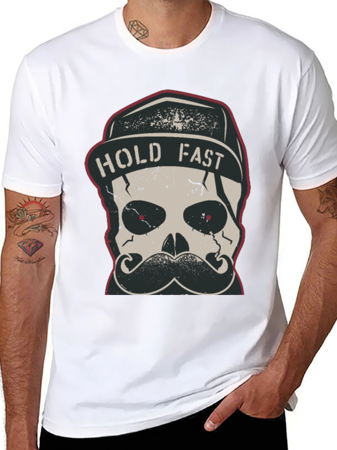 Hold Fast Skull Graphic Tee - Black Cotton T-Shirt