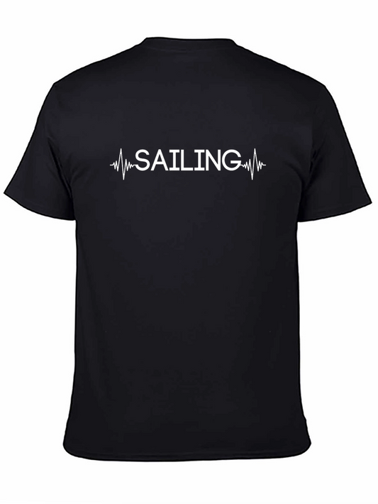Sailing Heartbeat Graphic Tee - Black Crew Neck
