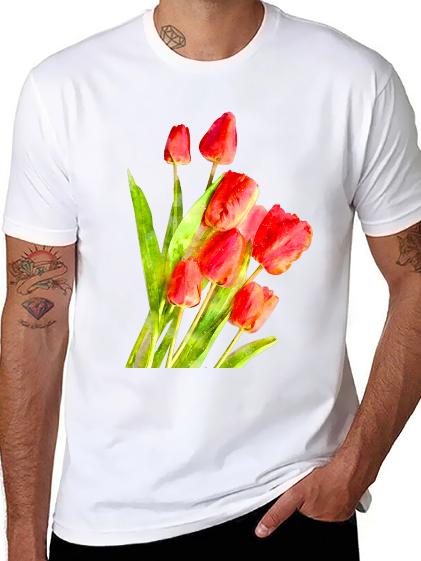 Tulip Bouquet Graphic Tee - Stylish Floral Print