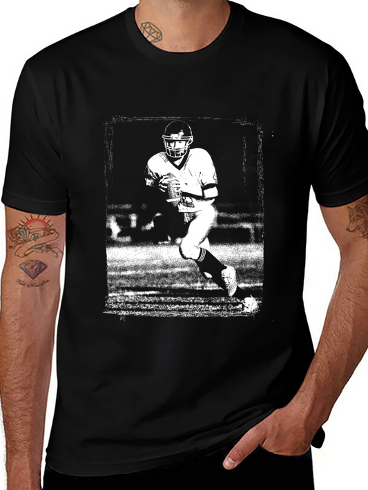 Vintage Football Player Black Graphic Tee