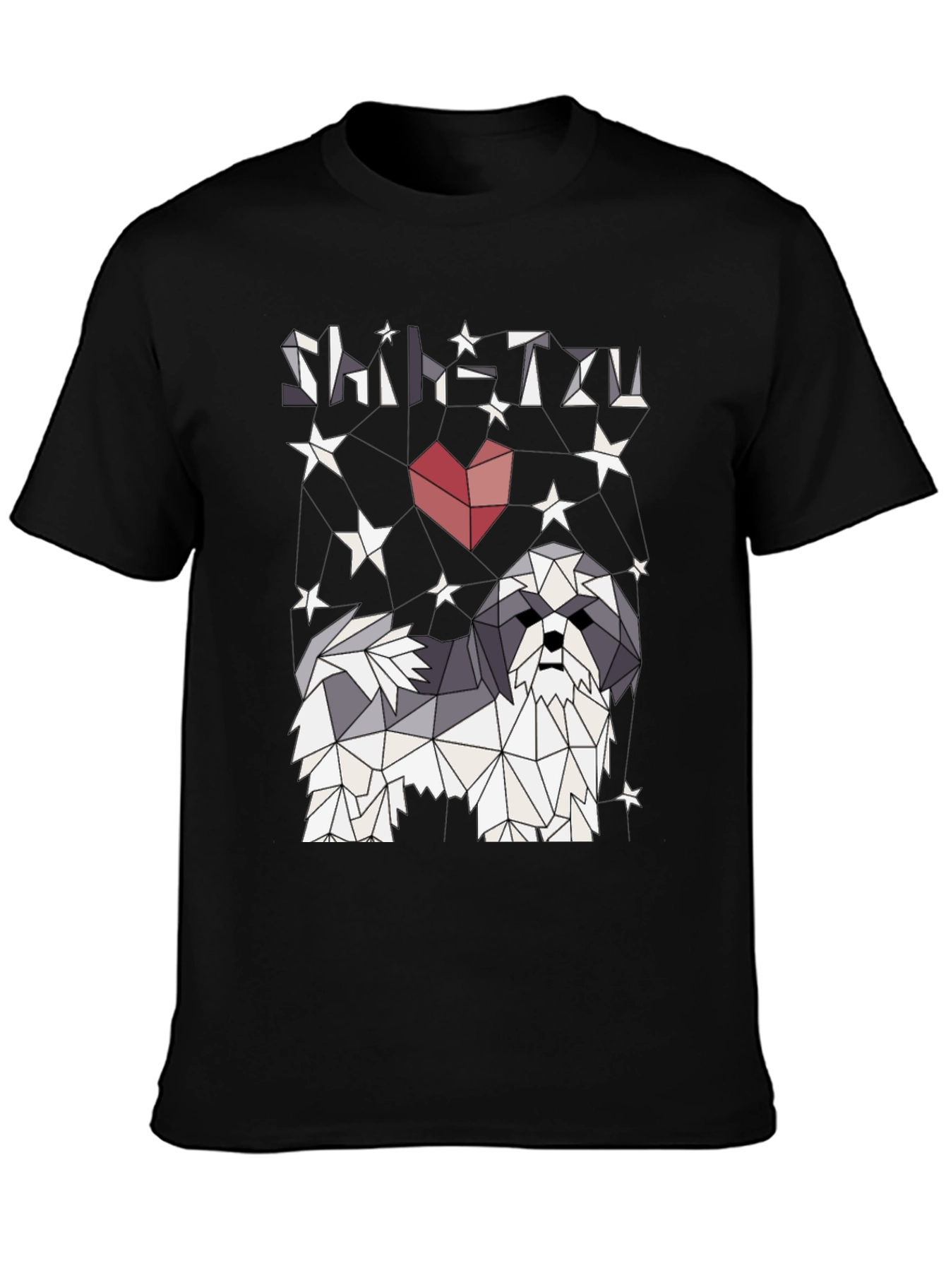 Shih Tzu Geometric Art Black Graphic Tee