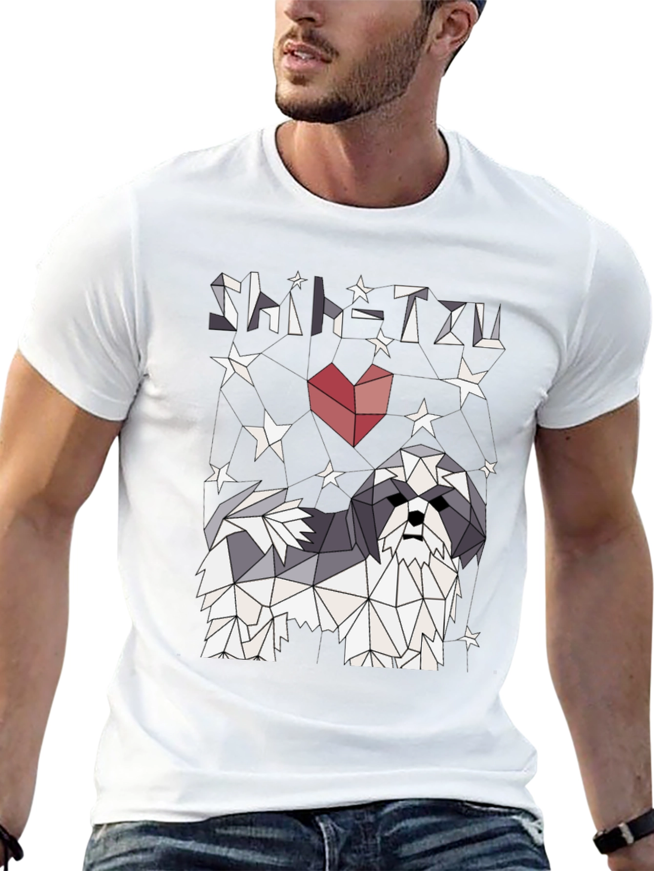 Shih Tzu Geometric Art Black Graphic Tee
