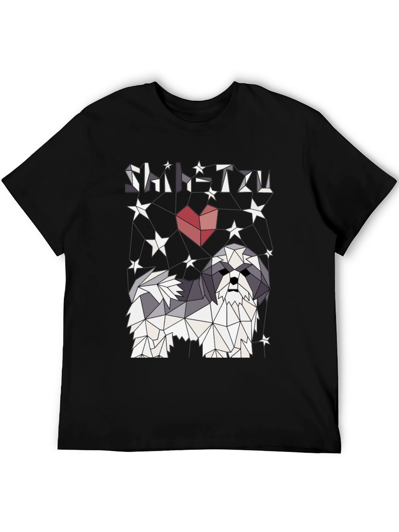 Shih Tzu Geometric Art Black Graphic Tee