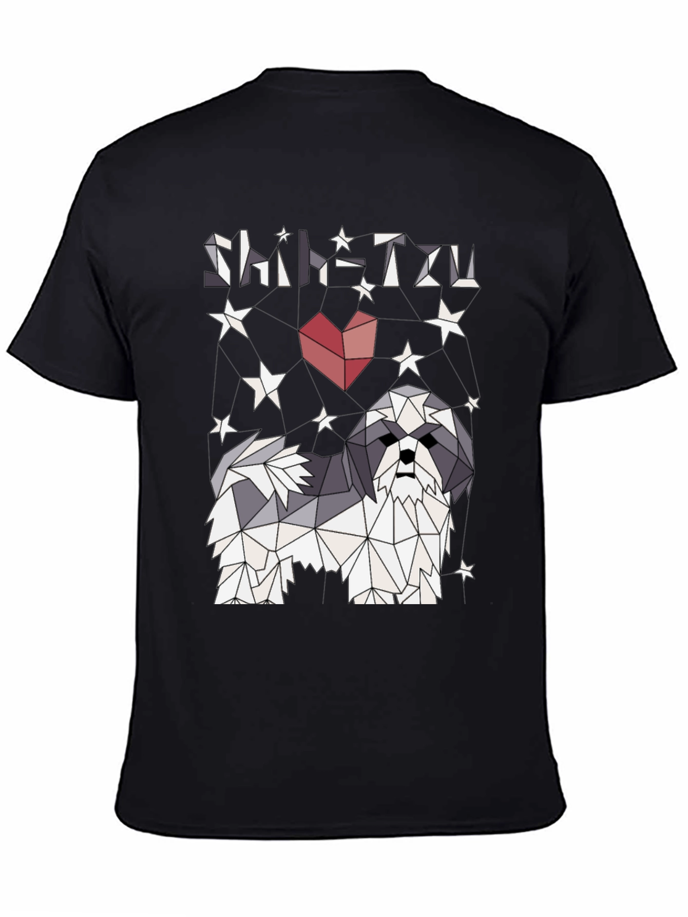 Shih Tzu Geometric Art Black Graphic Tee