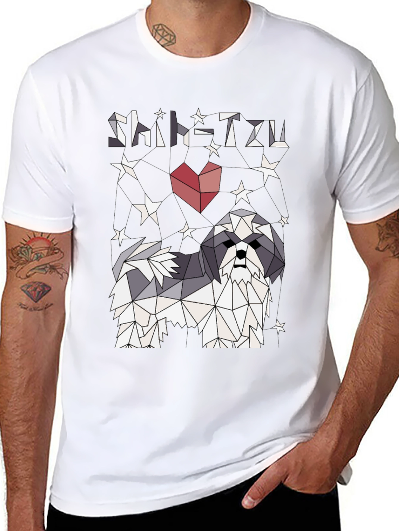 Shih Tzu Geometric Art Black Graphic Tee
