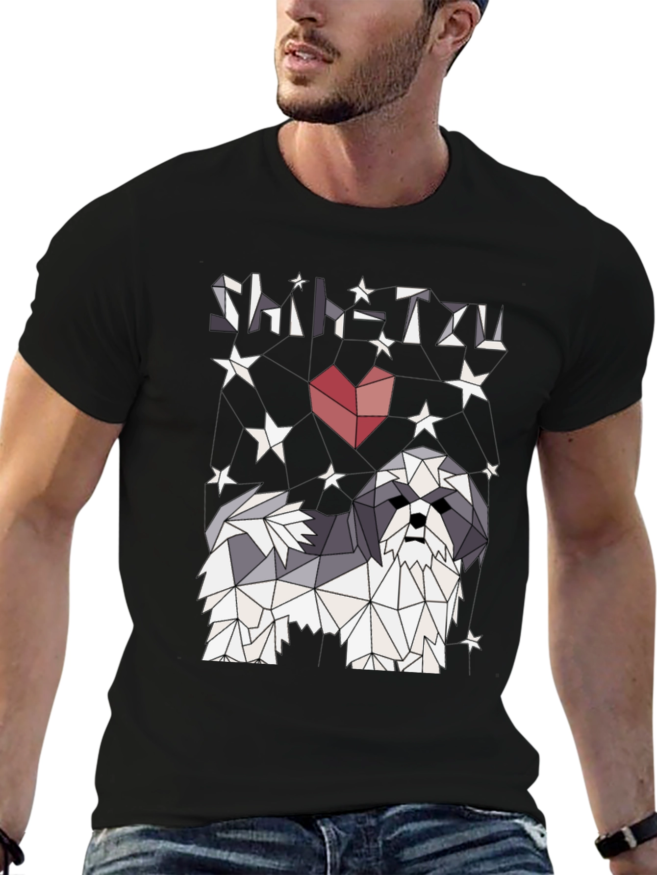 Shih Tzu Geometric Art Black Graphic Tee