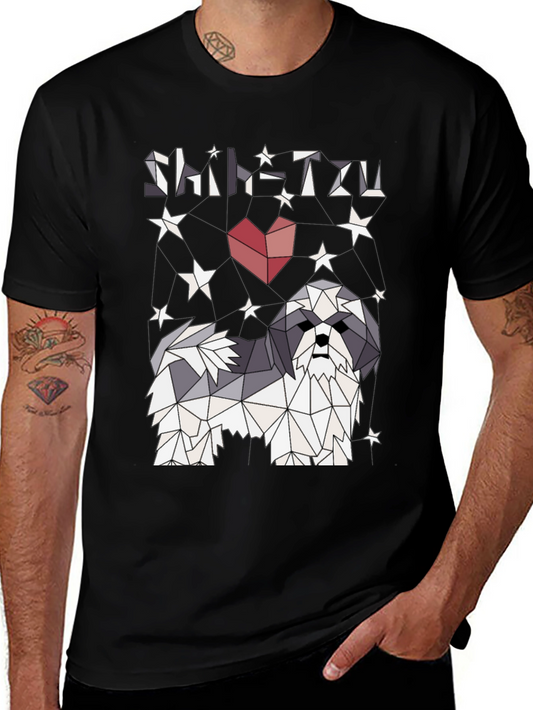 Shih Tzu Geometric Art Black Graphic Tee