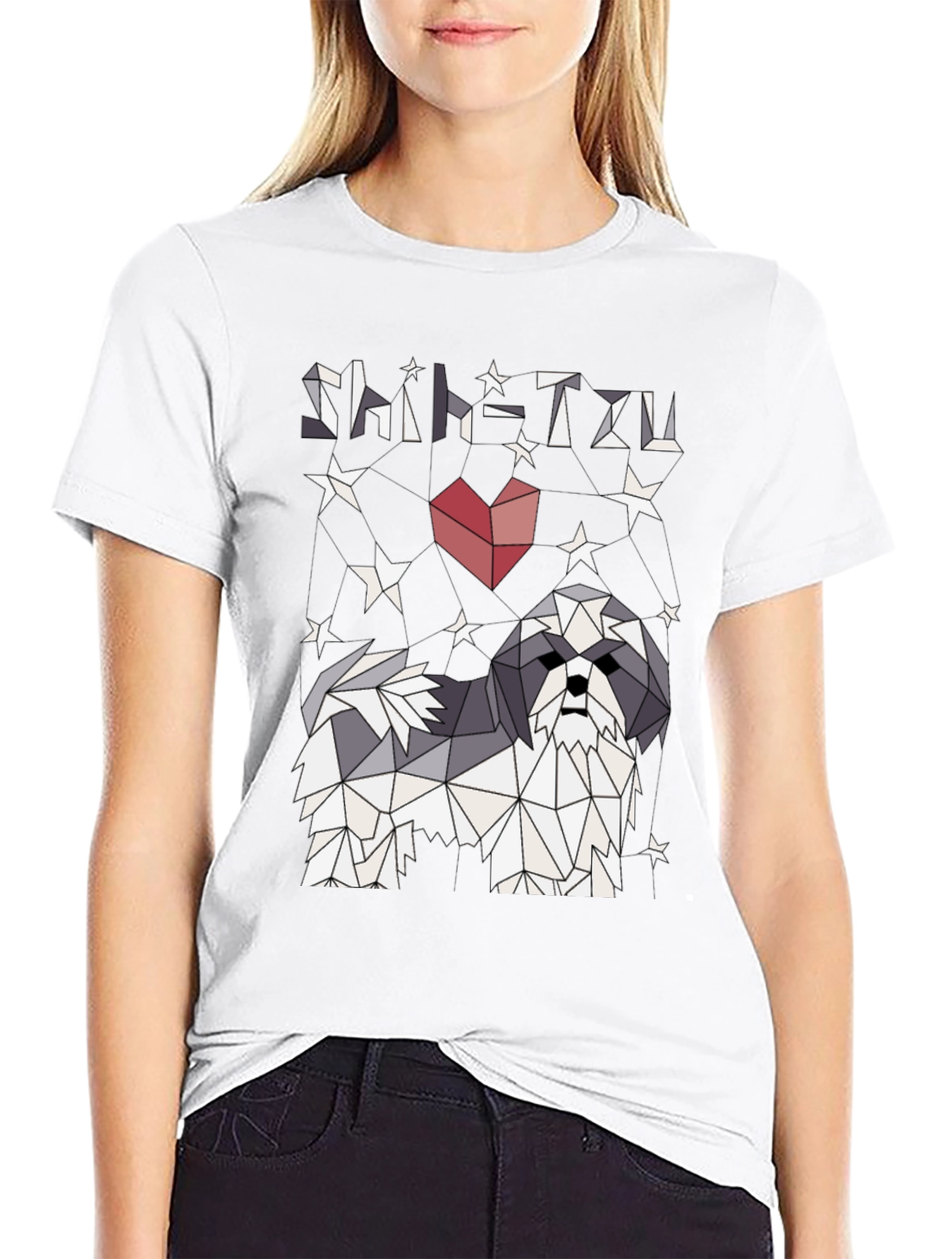 Shih Tzu Geometric Art Black Graphic Tee