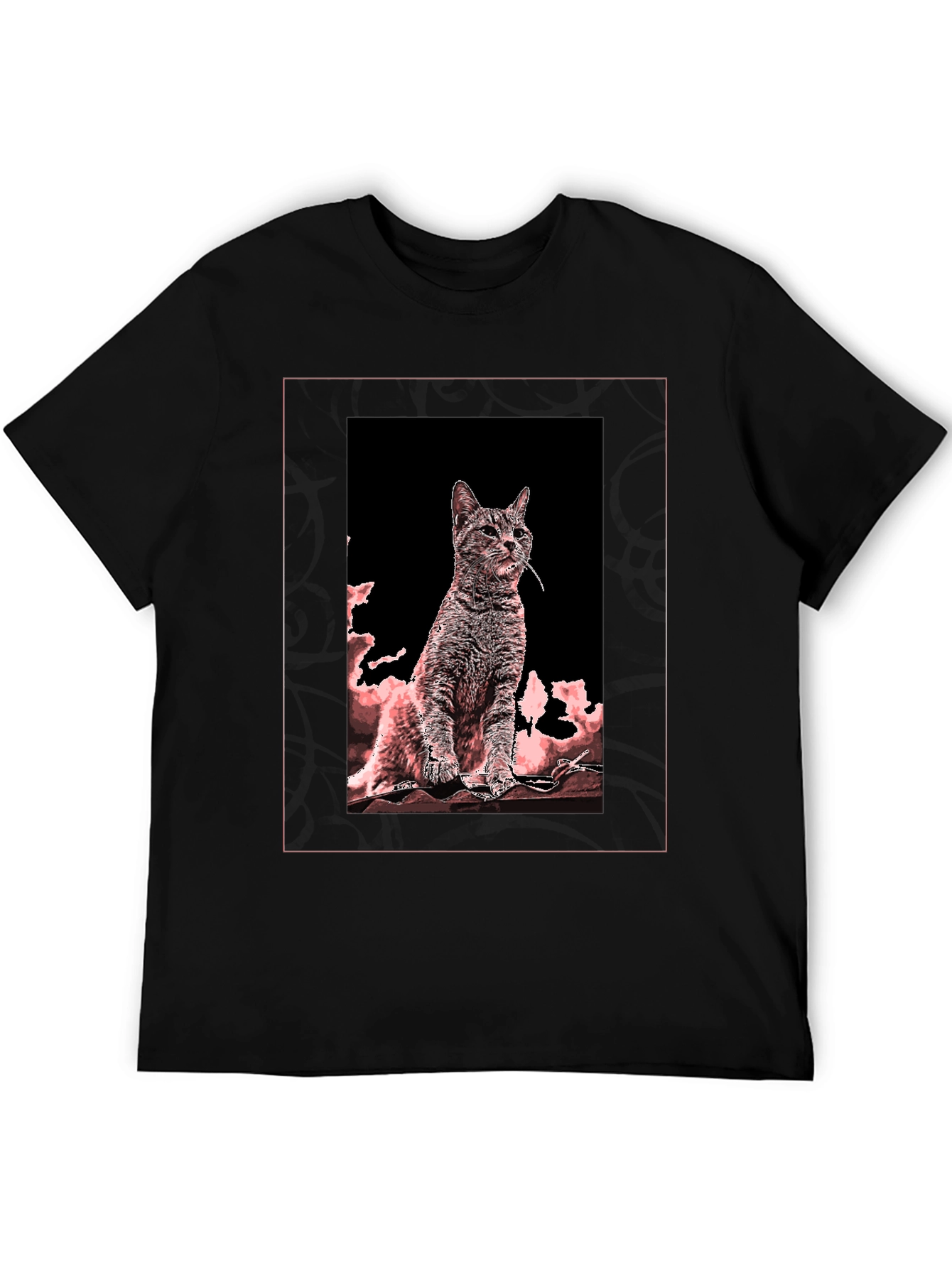 Artistic Cat Graphic Tee - Black