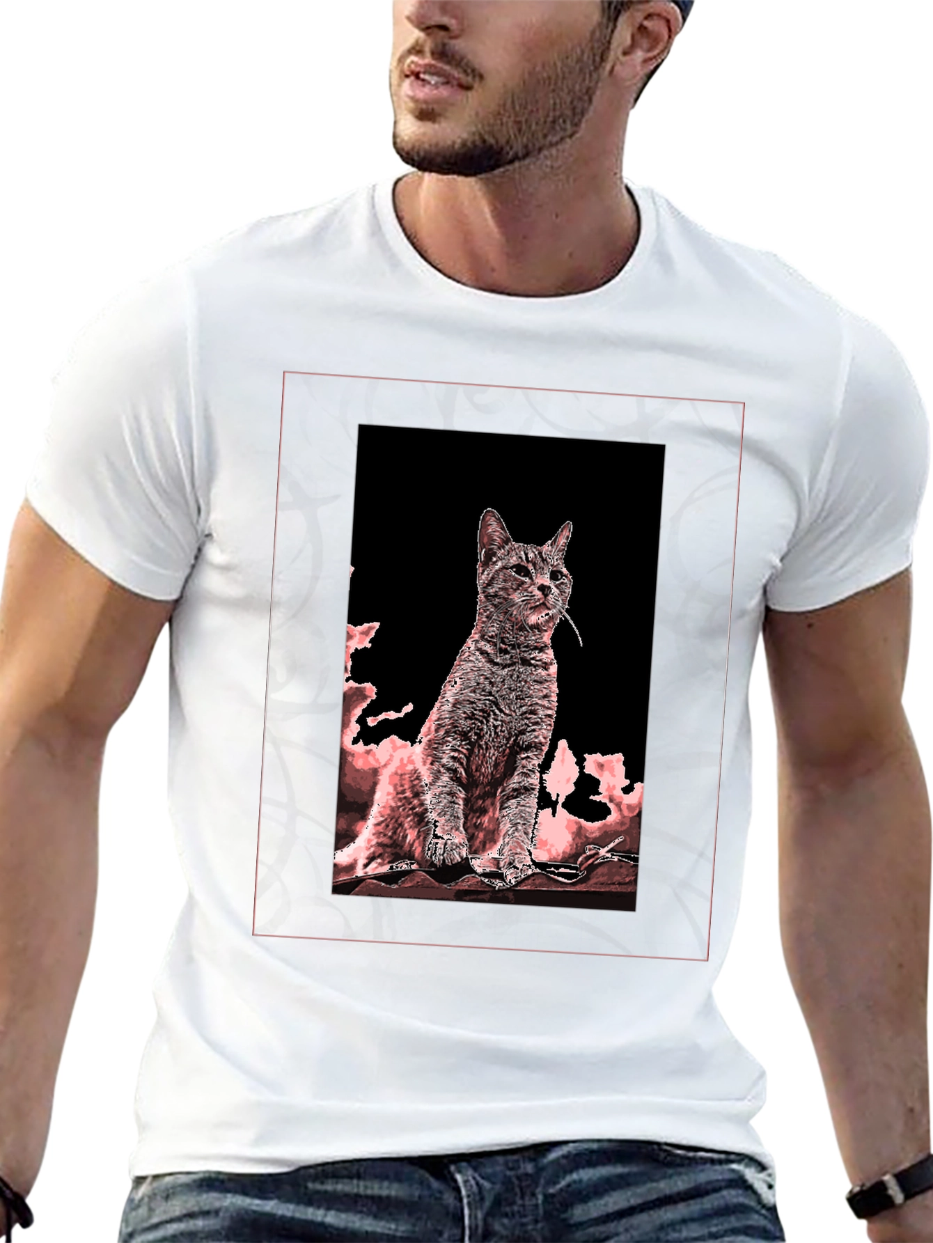 Artistic Cat Graphic Tee - Black