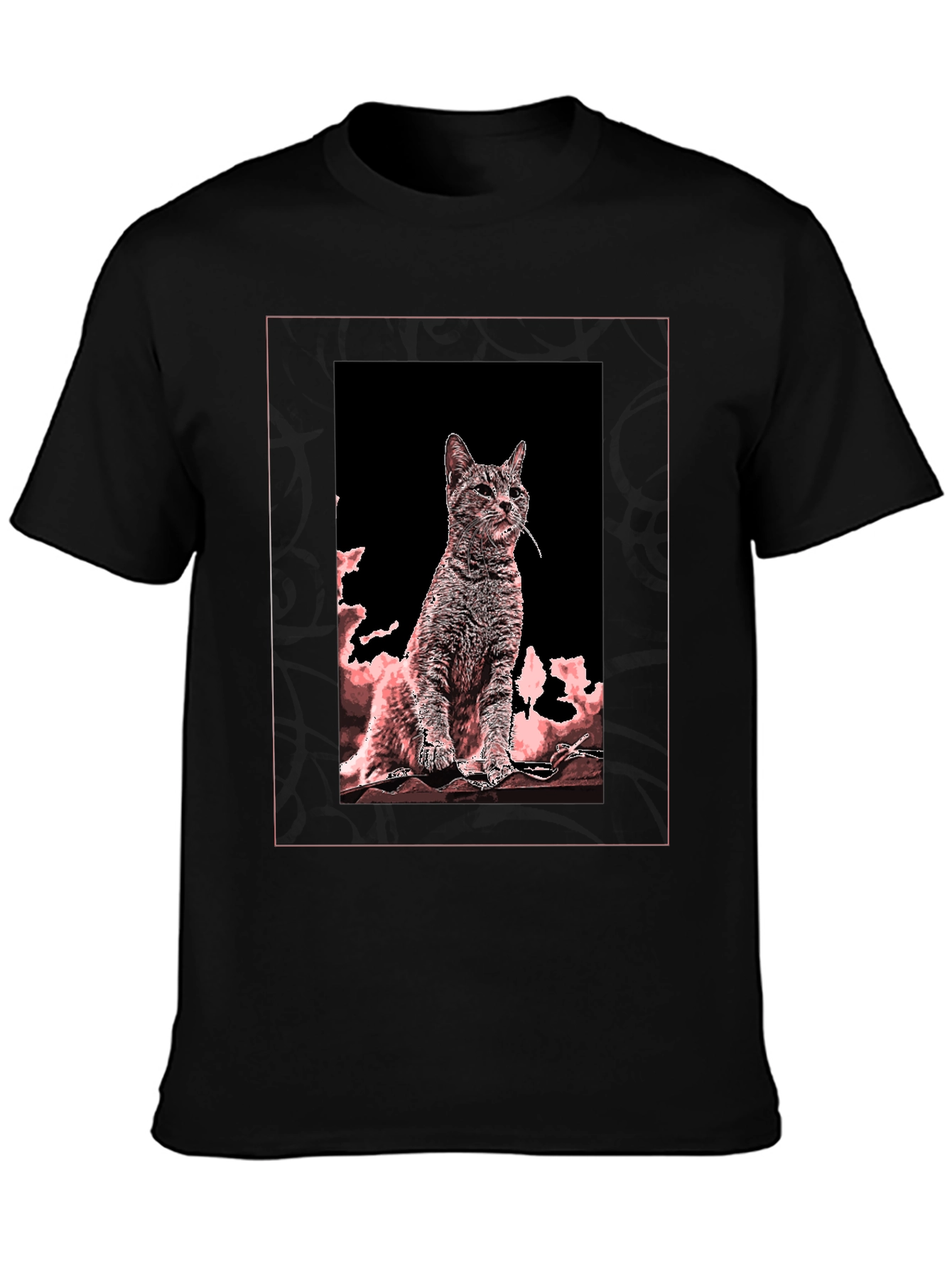 Artistic Cat Graphic Tee - Black