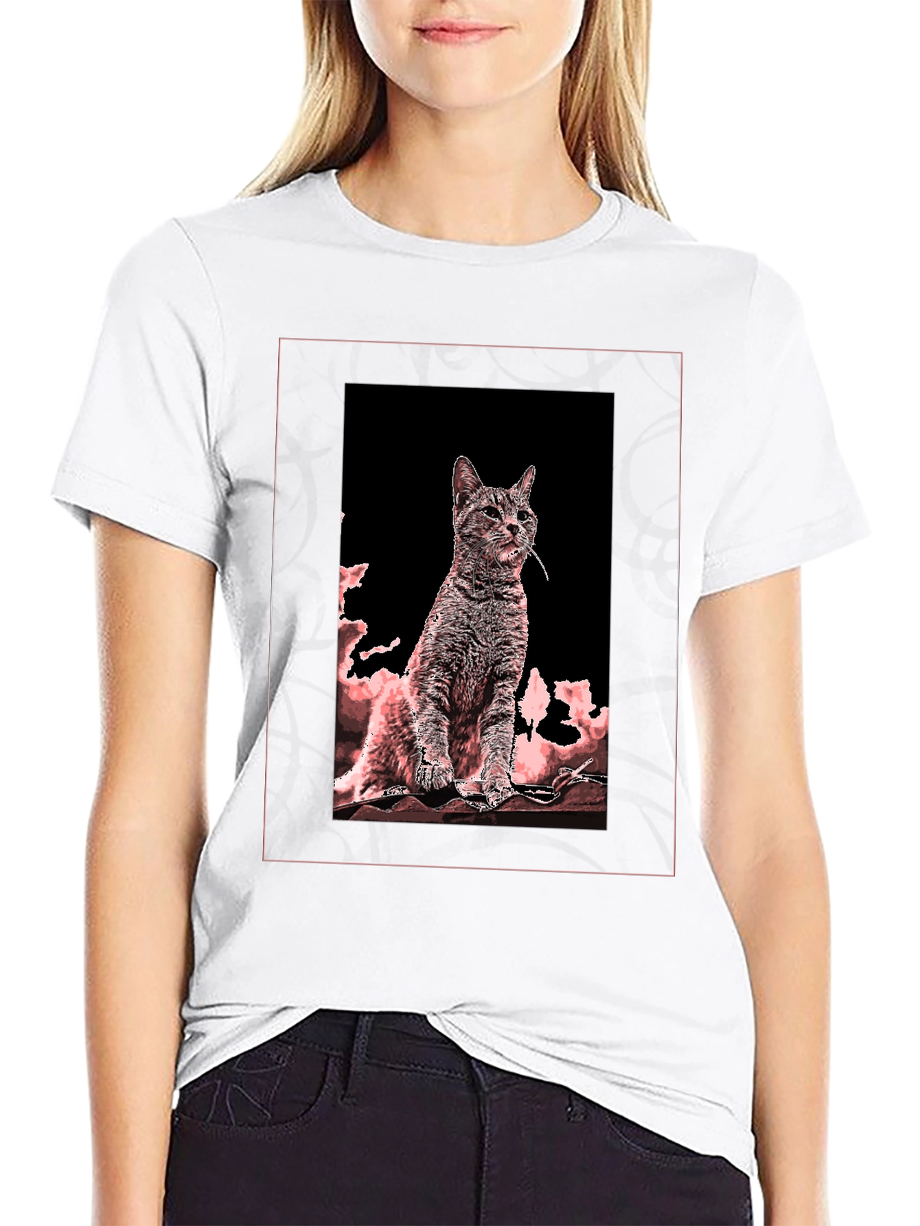 Artistic Cat Graphic Tee - Black