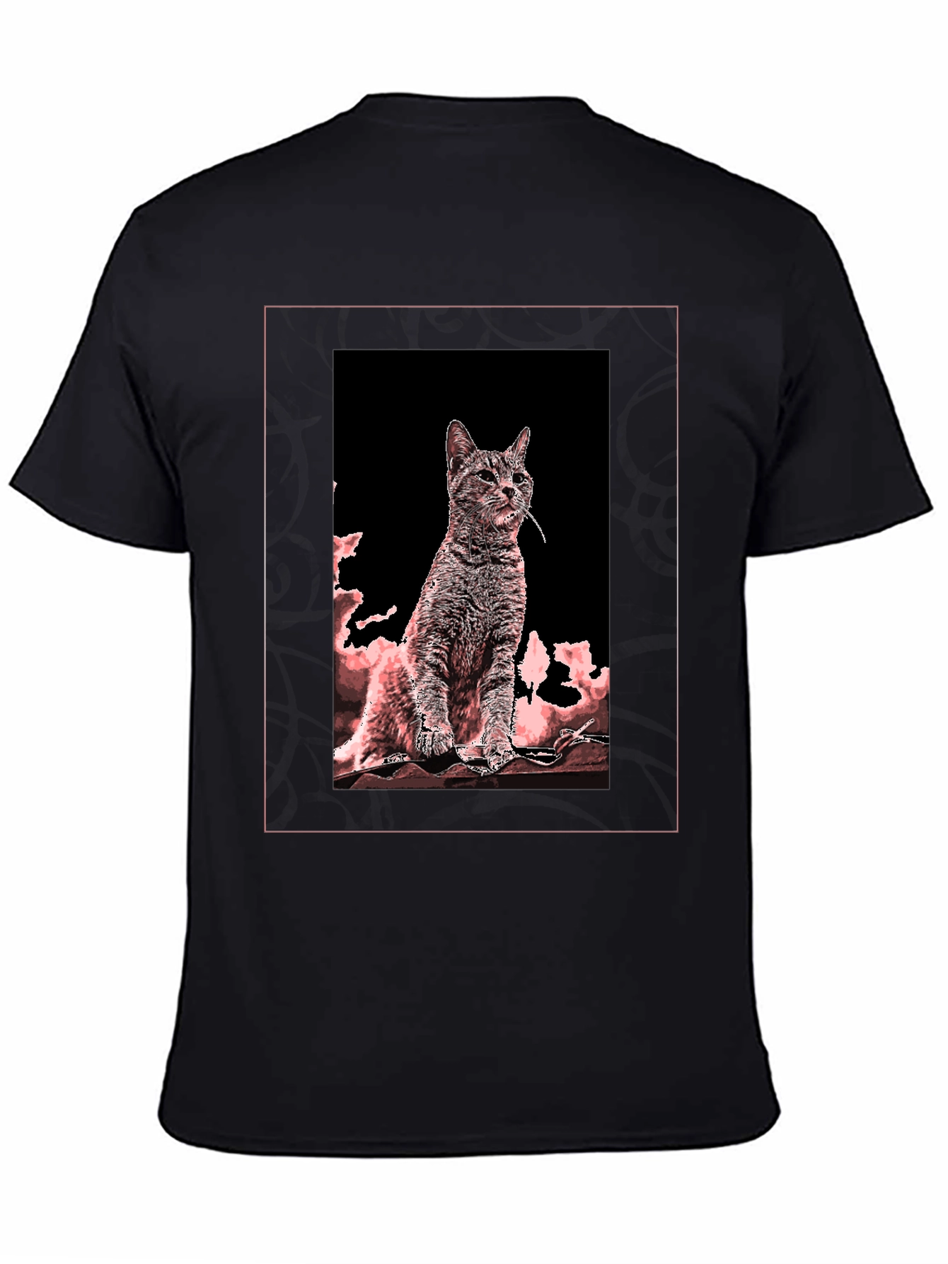 Artistic Cat Graphic Tee - Black