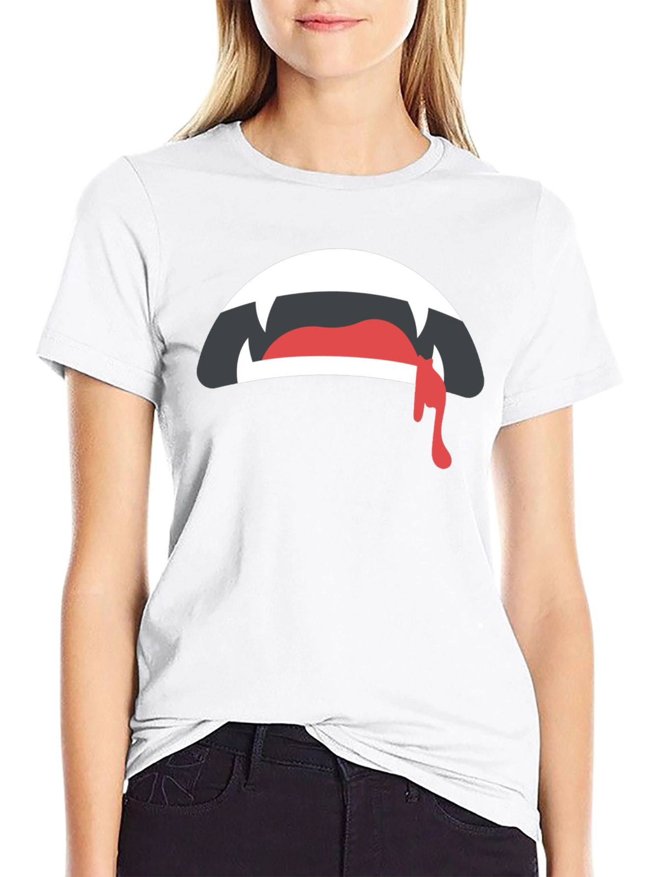Vampire Mouth Graphic Tee - Black Cotton T-Shirt
