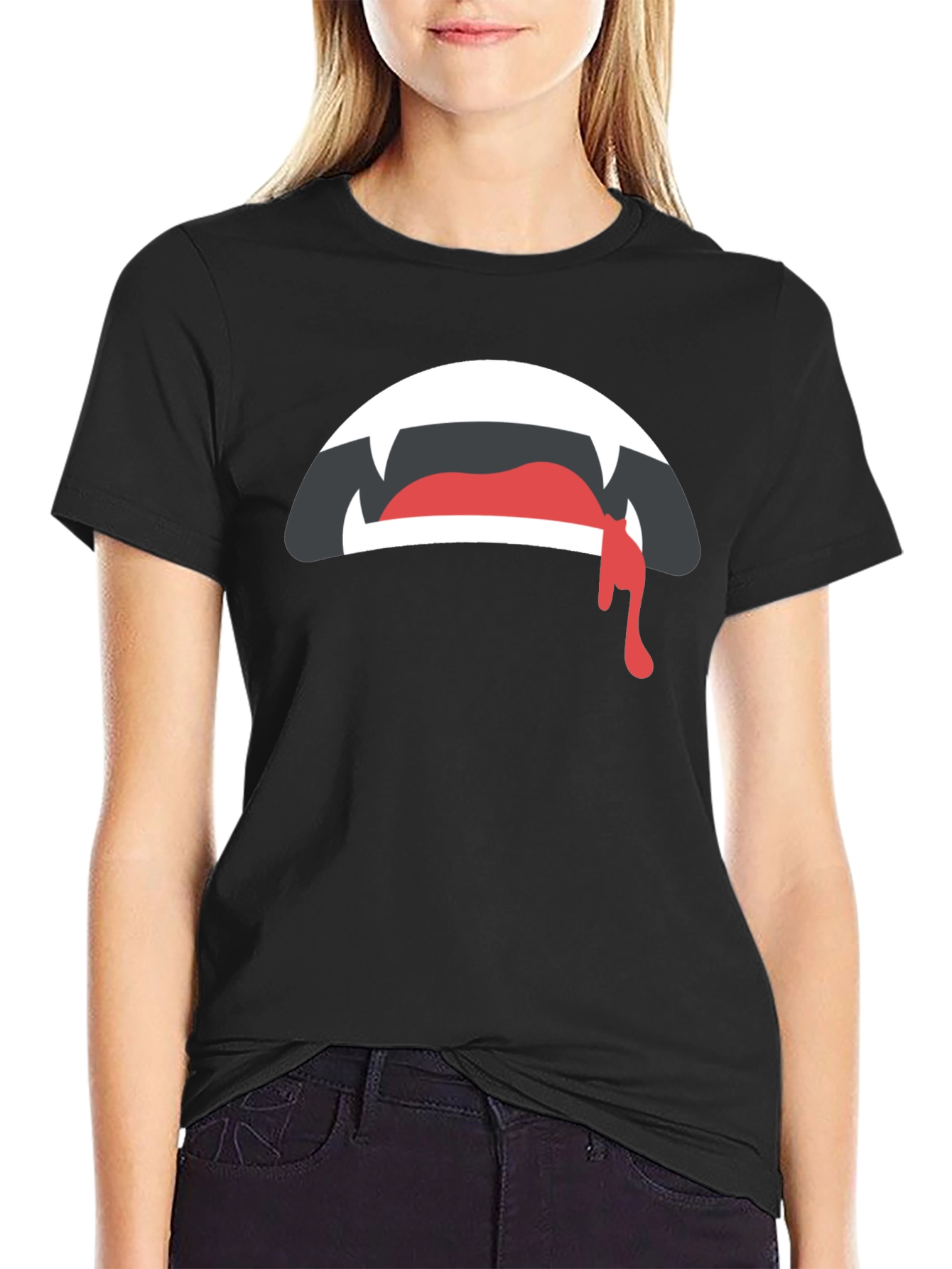 Vampire Mouth Graphic Tee - Black Cotton T-Shirt