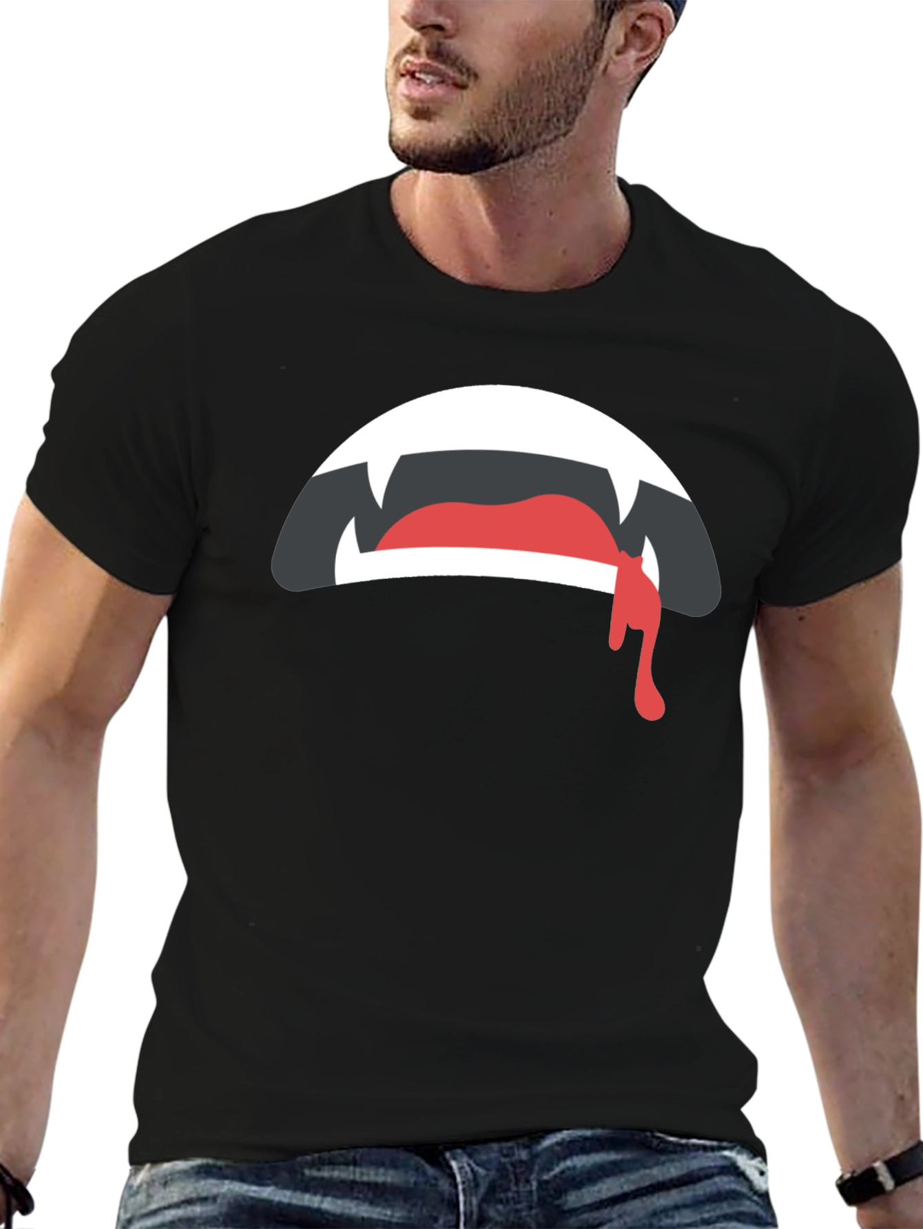 Vampire Mouth Graphic Tee - Black Cotton T-Shirt
