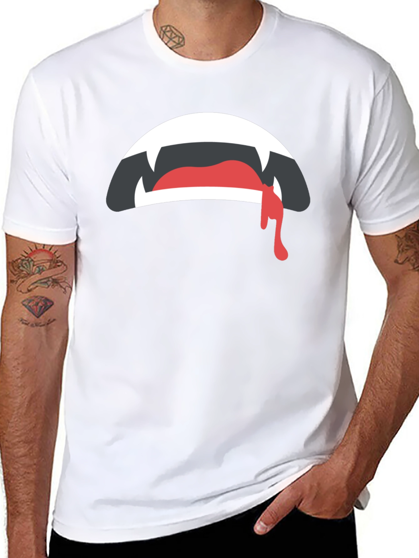 Vampire Mouth Graphic Tee - Black Cotton T-Shirt