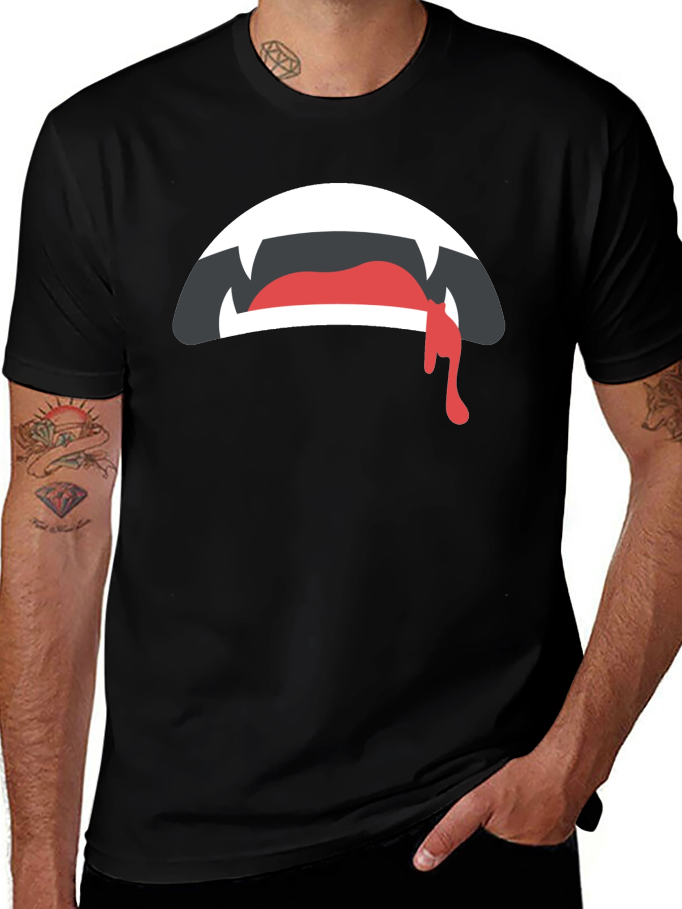 Vampire Mouth Graphic Tee - Black Cotton T-Shirt