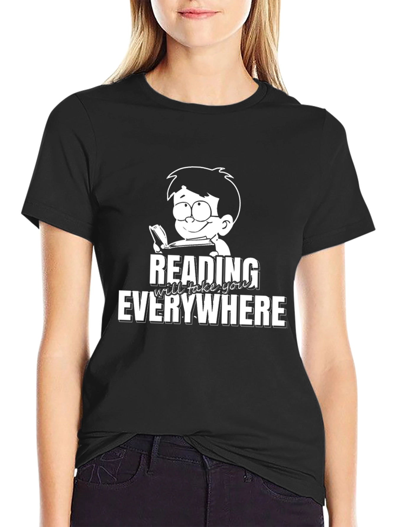 Reading Everywhere Graphic Tee - Black Cotton T-Shirt