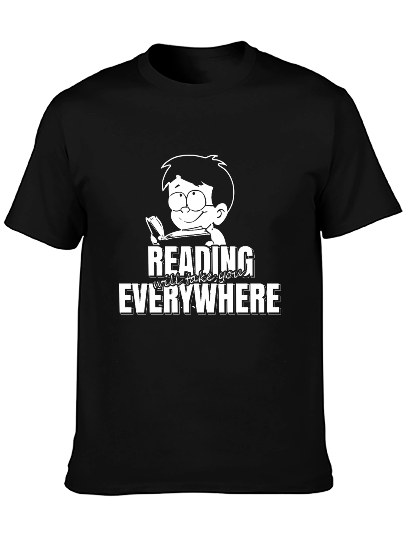 Reading Everywhere Graphic Tee - Black Cotton T-Shirt