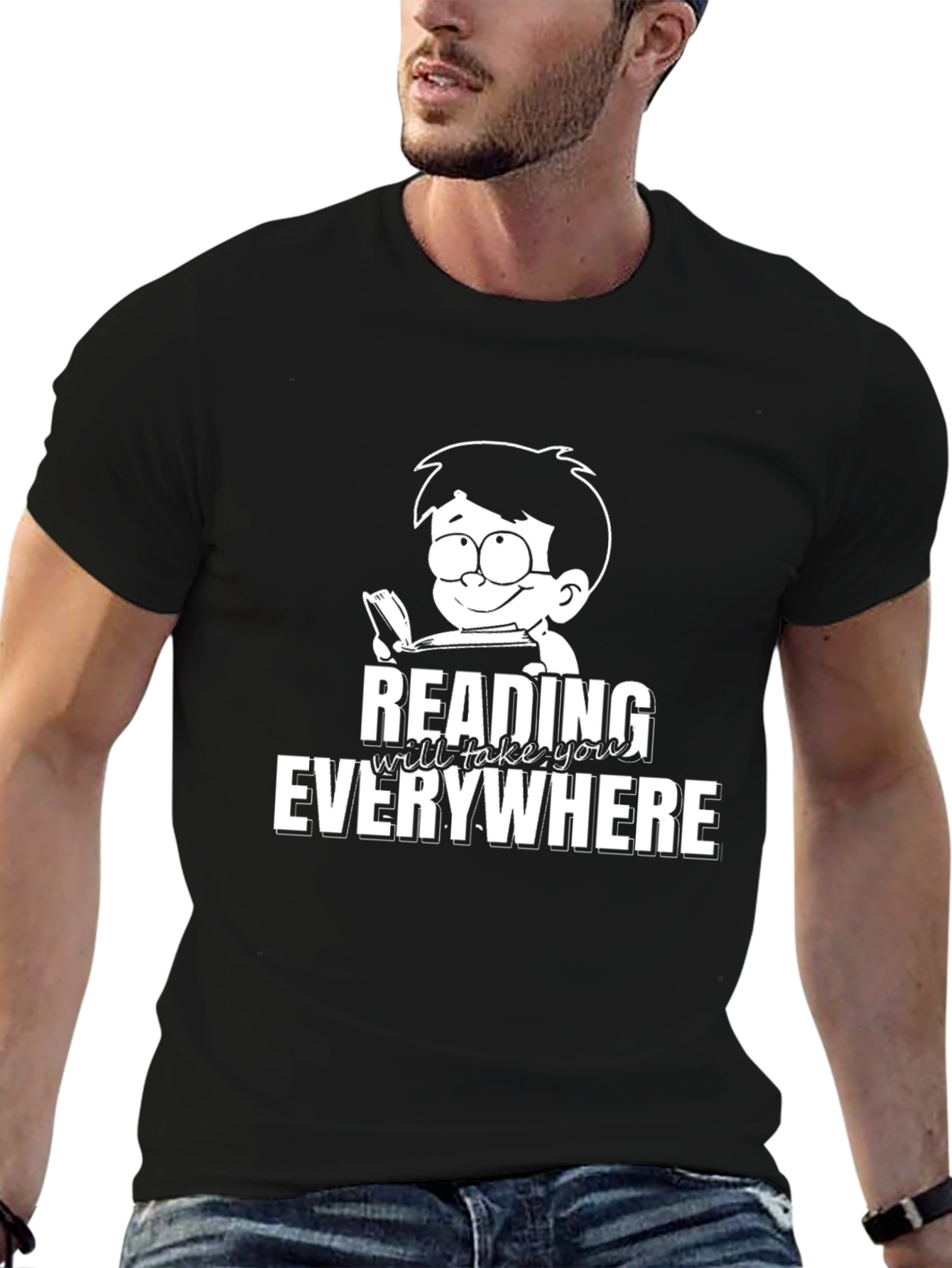 Reading Everywhere Graphic Tee - Black Cotton T-Shirt