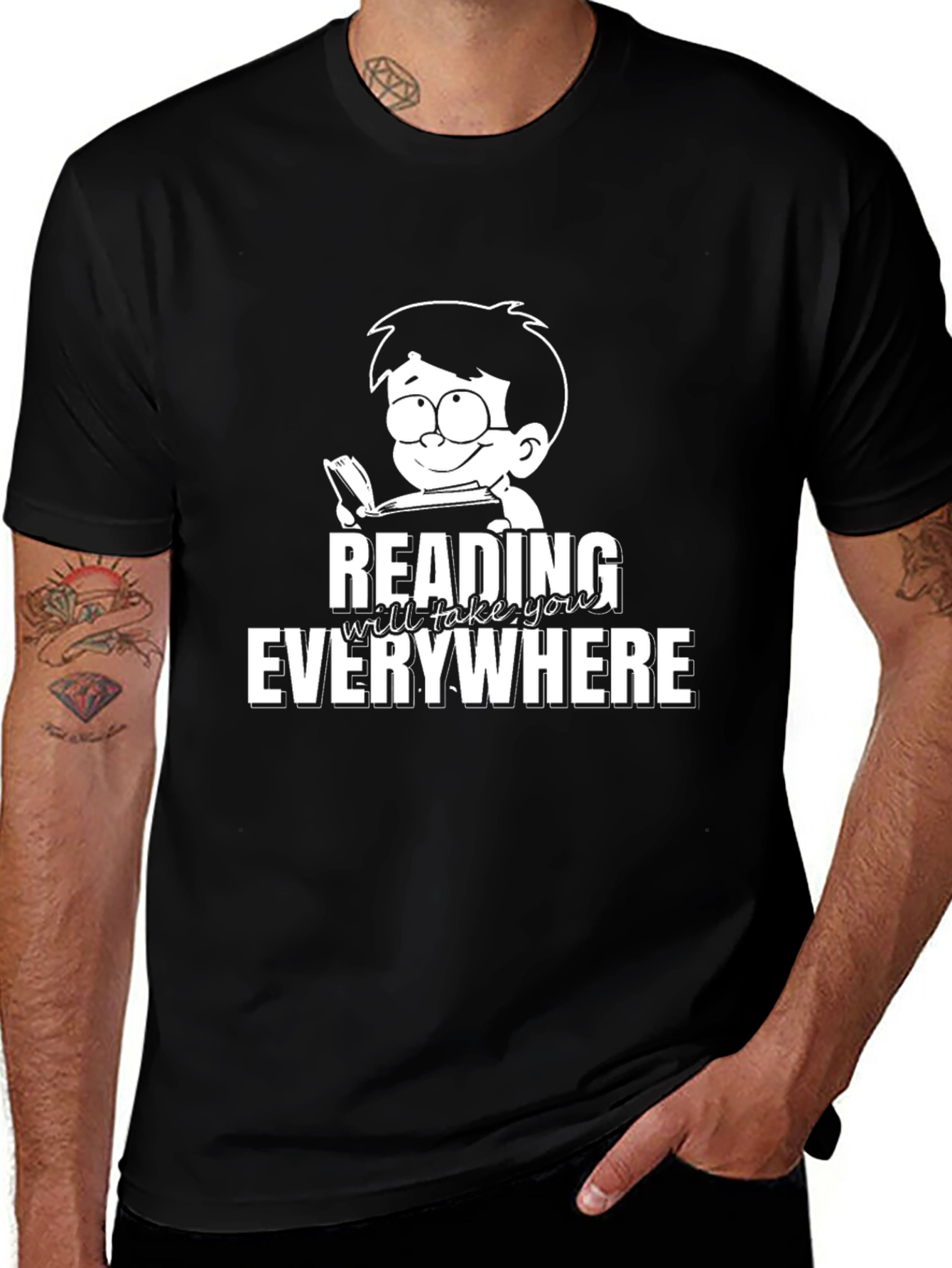 Reading Everywhere Graphic Tee - Black Cotton T-Shirt