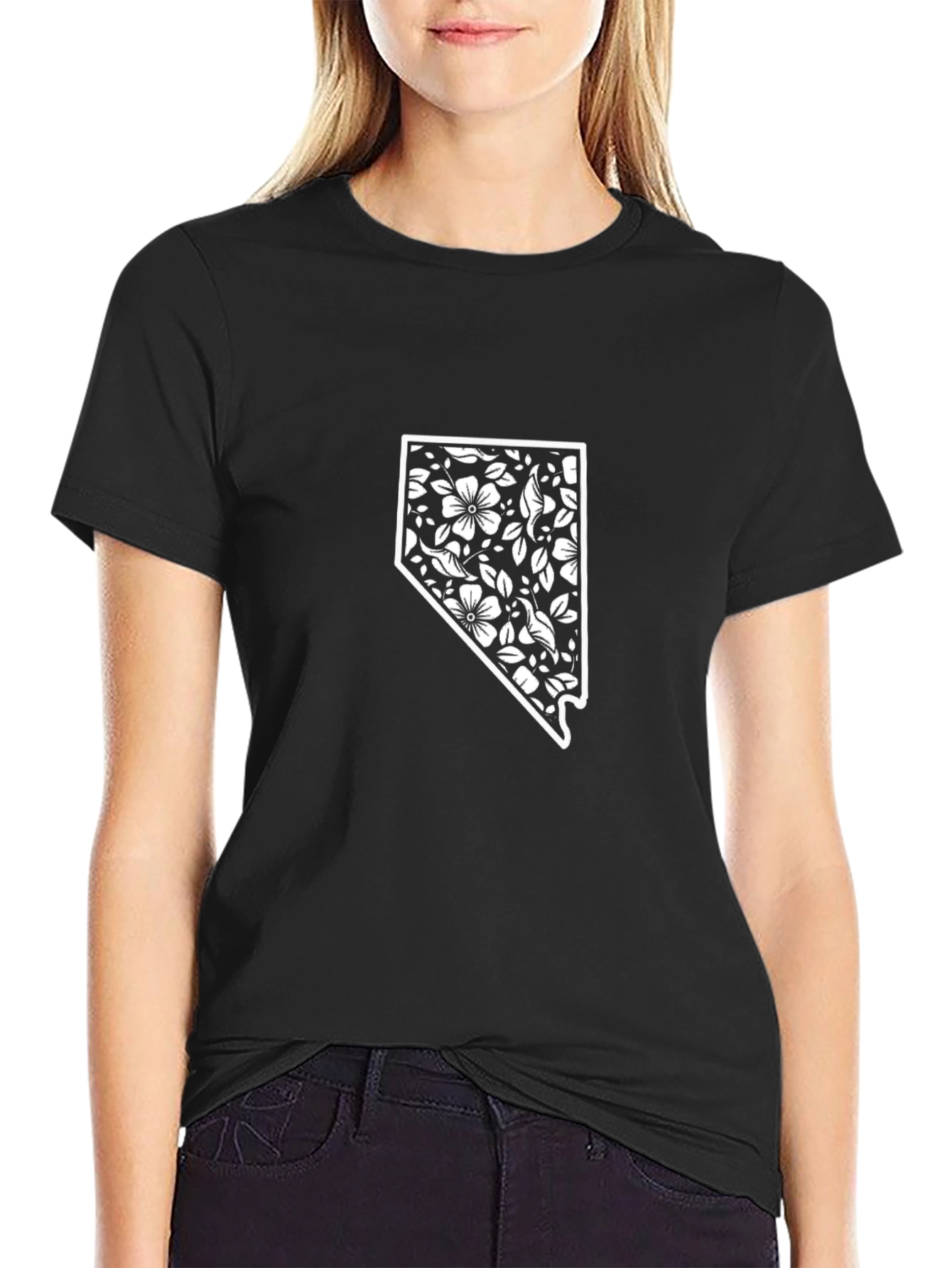 Floral Nevada State Black T-Shirt