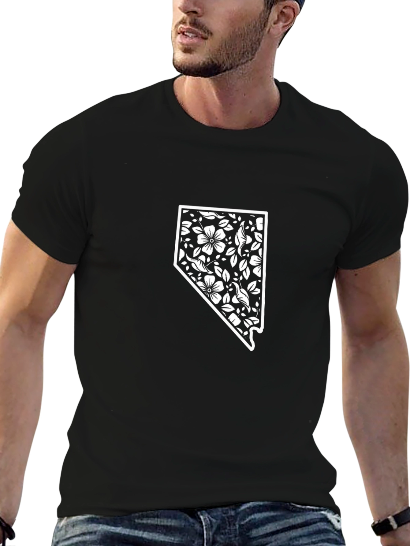 Floral Nevada State Black T-Shirt