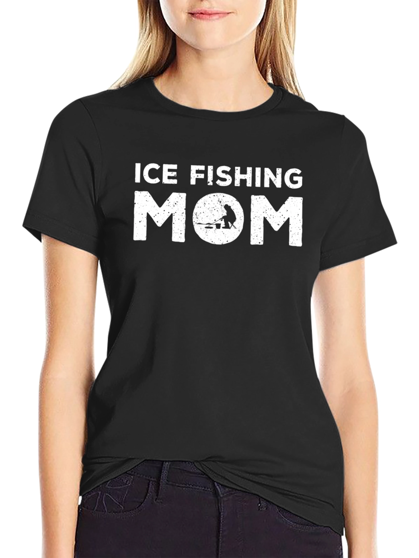 Ice Fishing Mom T-Shirt - Black Graphic Tee