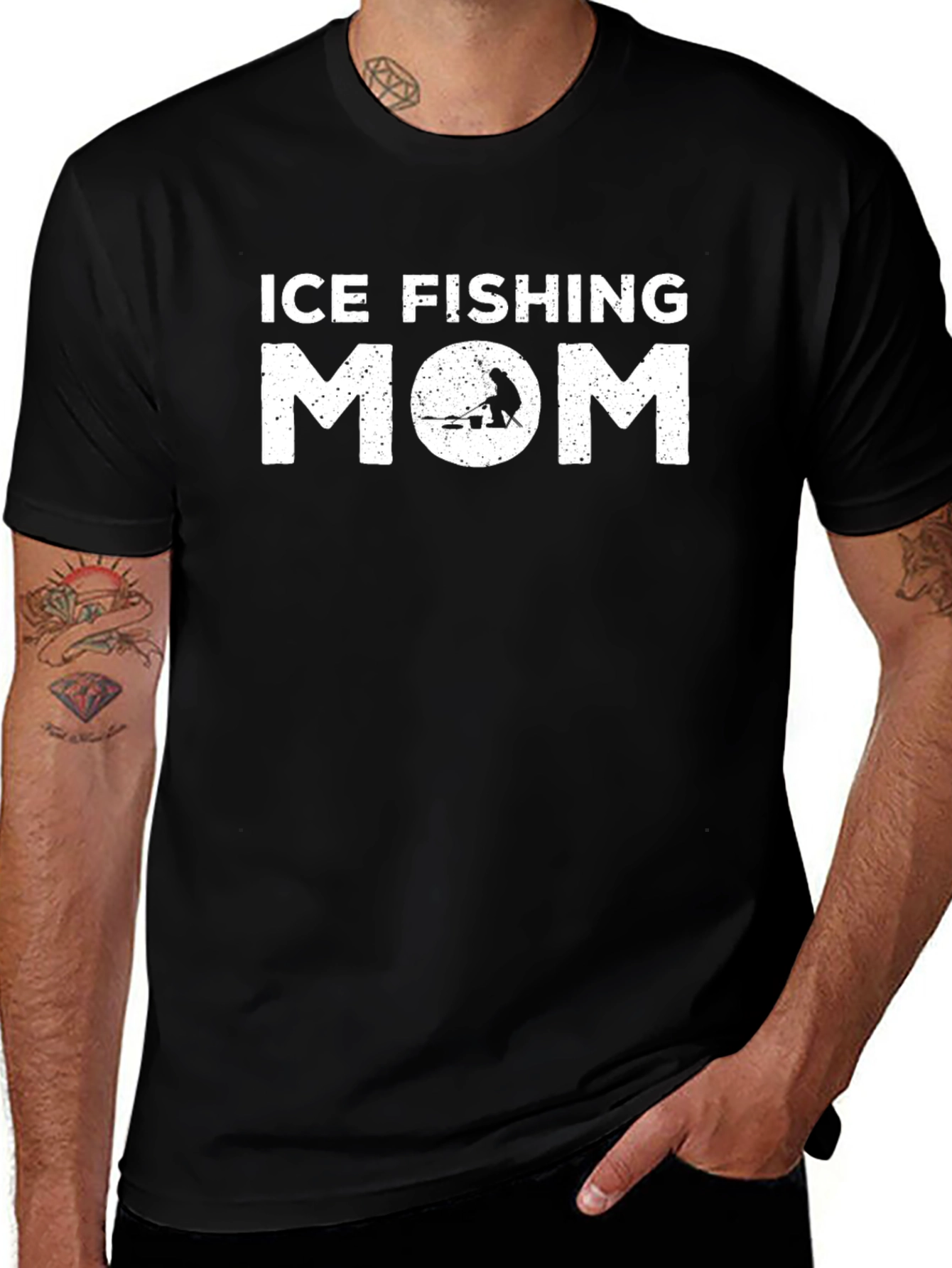 Ice Fishing Mom T-Shirt - Black Graphic Tee
