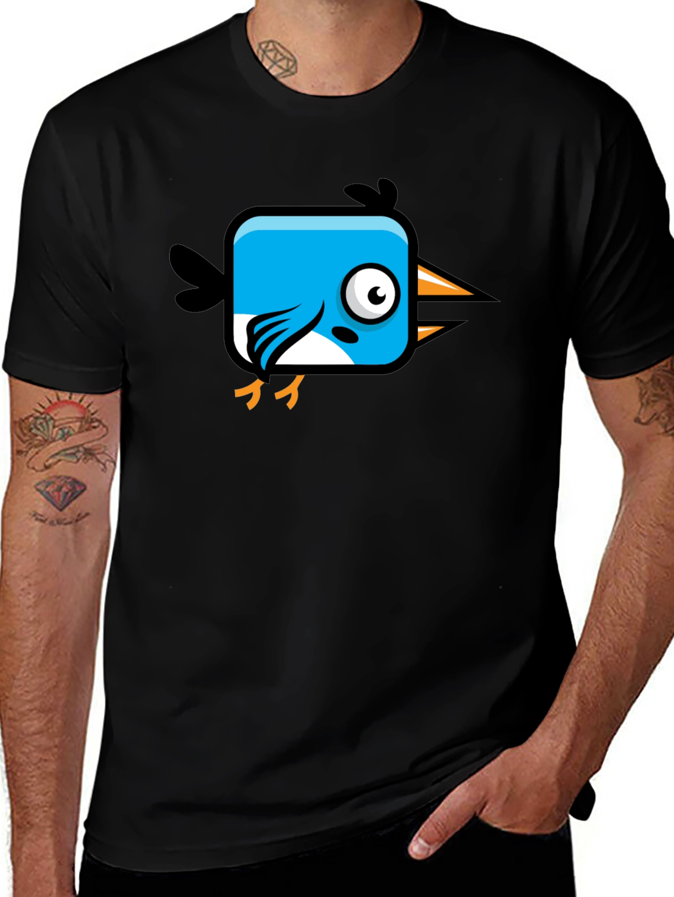 Cartoon Bird Graphic Black T-Shirt