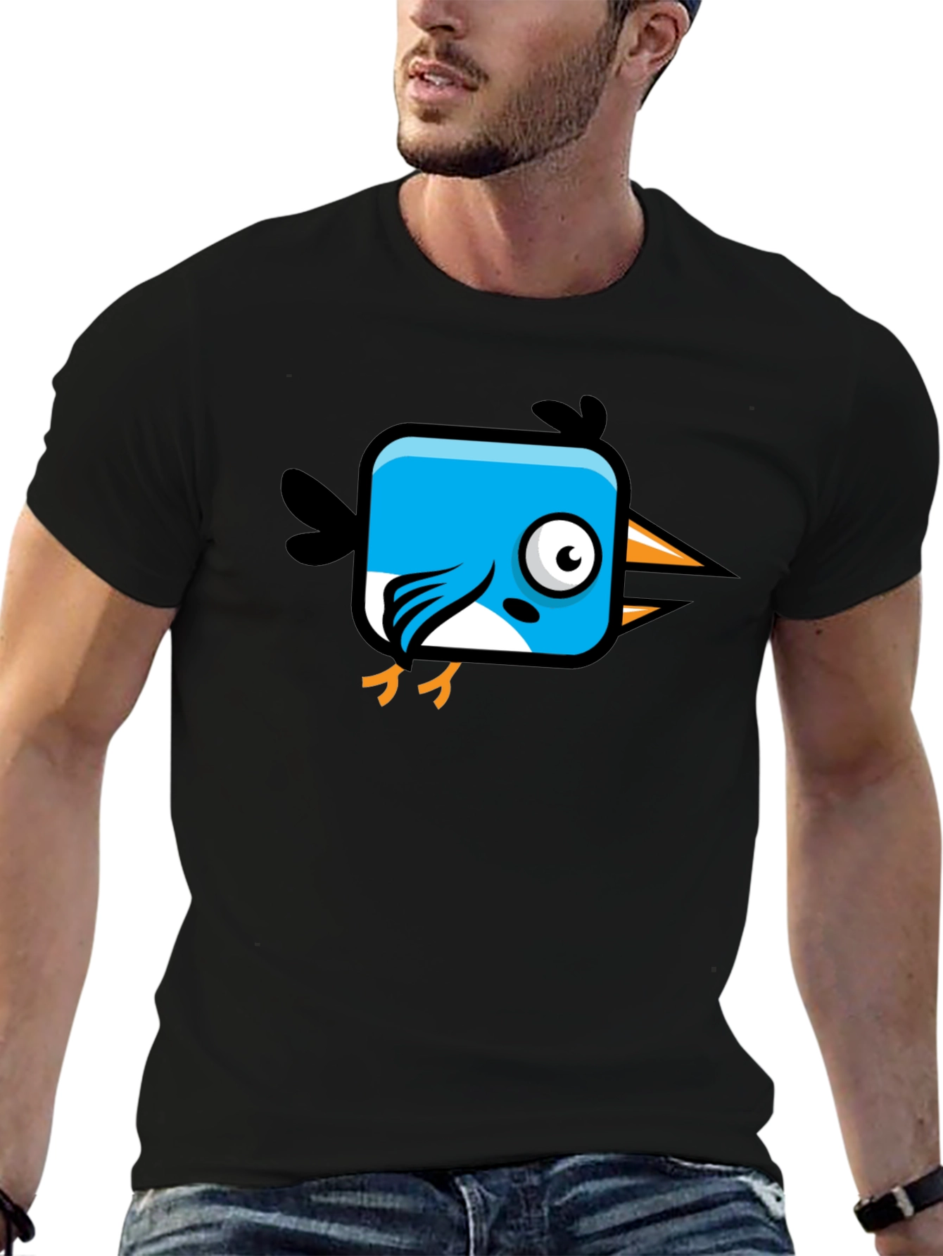 Cartoon Bird Graphic Black T-Shirt