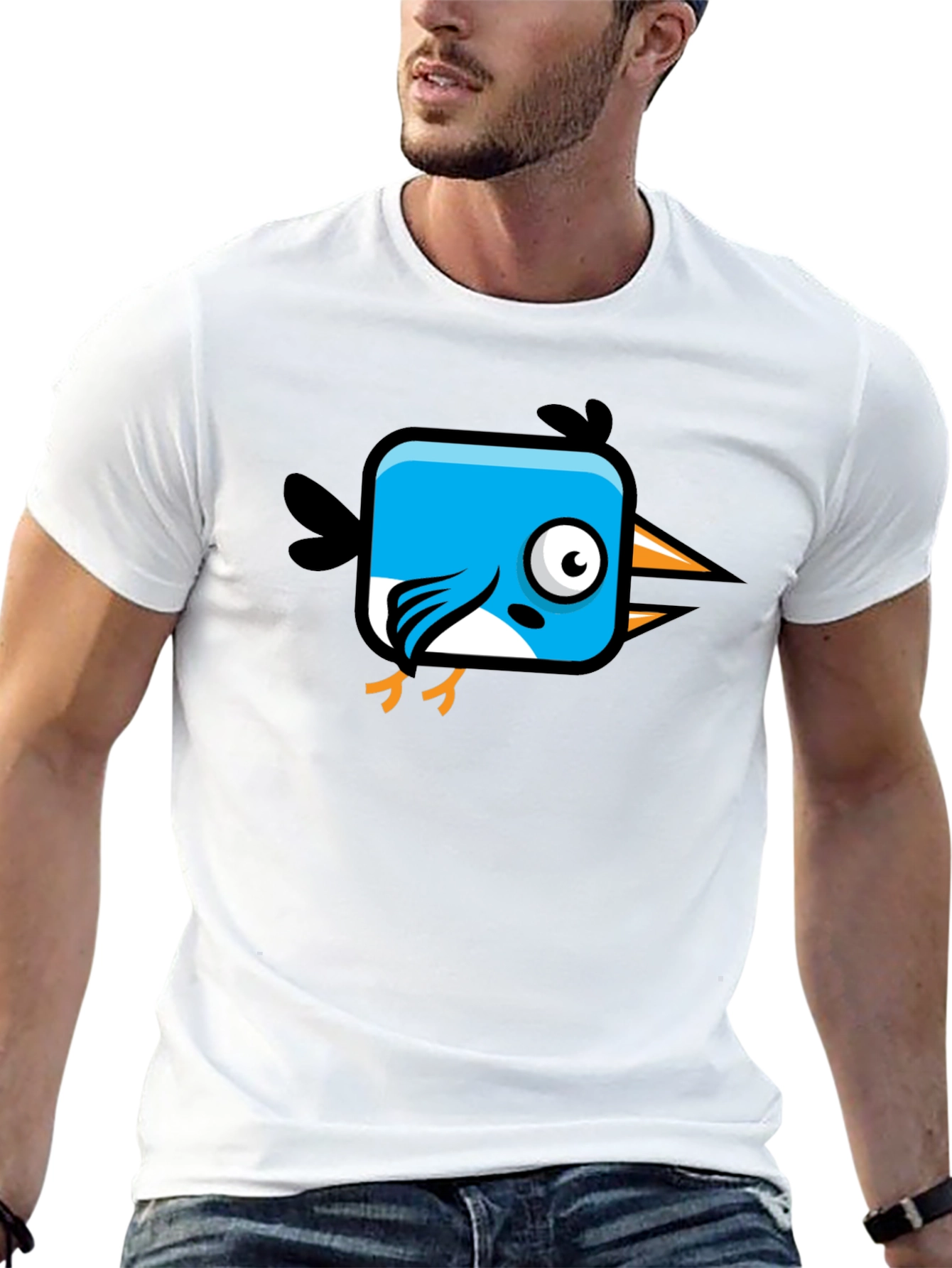 Cartoon Bird Graphic Black T-Shirt